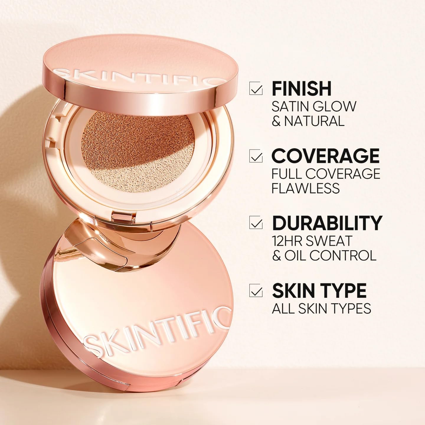 Full Coverage Cushion Foundation, Weightless, Skin Fit, Satin Glow Finish, Oil-Control Waterproof Foundation, Sweatproof Flawless BB Cream CC Korean Makeup Buildable