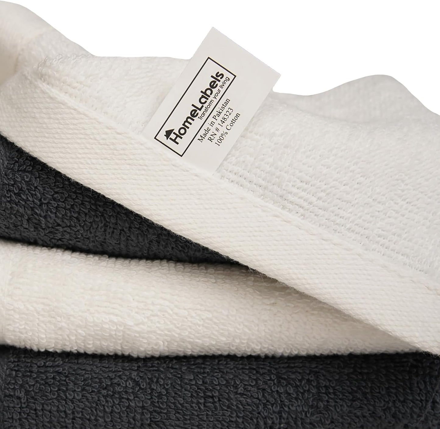 Premium 100% Cotton Washcloths - 12x12 Inch Soft, Absorbent & Quick Drying - Set of 12 Face Towels for Bathroom, Makeup Removal, and Baby Care - Durable & Fade Resistant - Grey And White