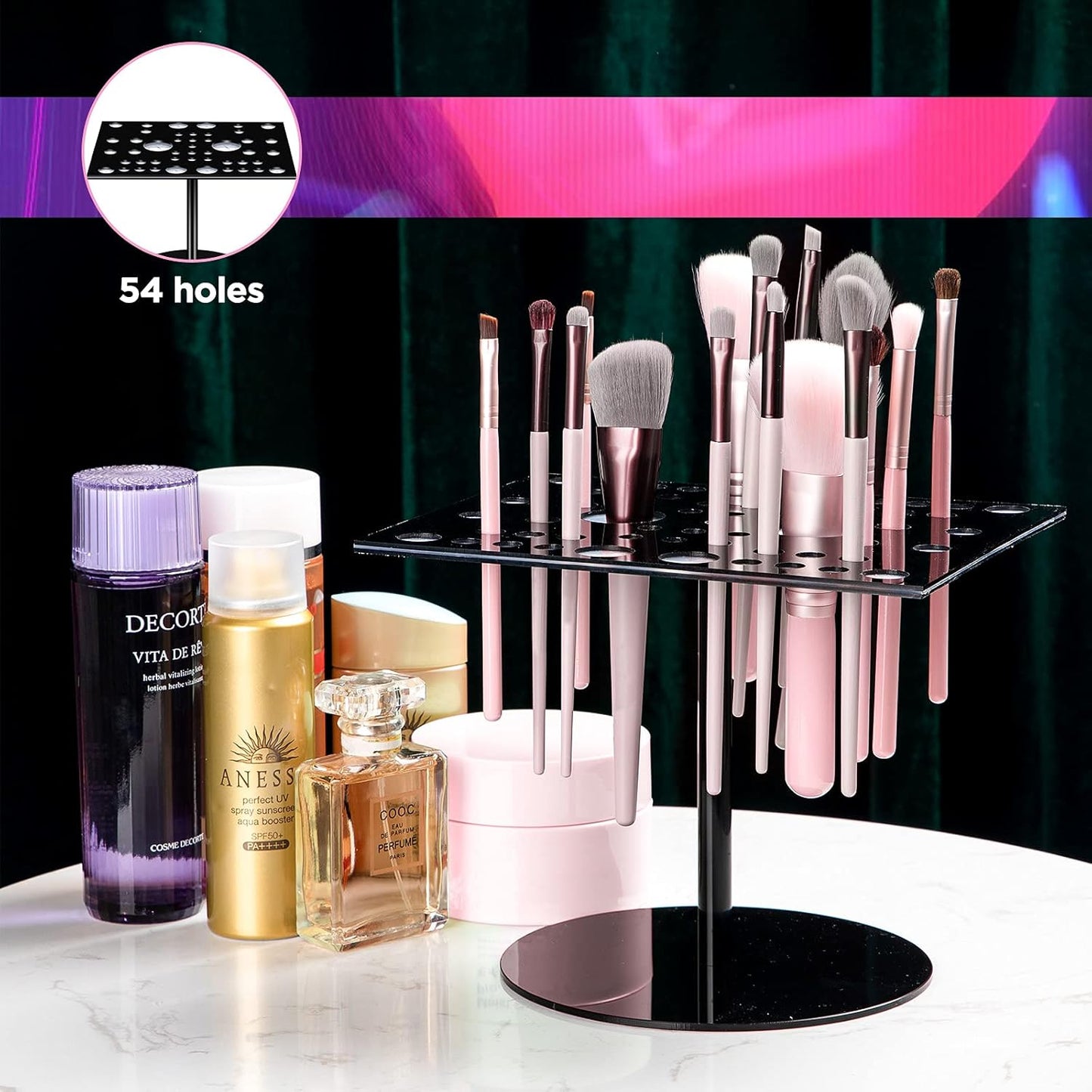 Jetec Acrylic & Silicone Drying Rack for 54 Makeup Brushes, Collapsible, Portable