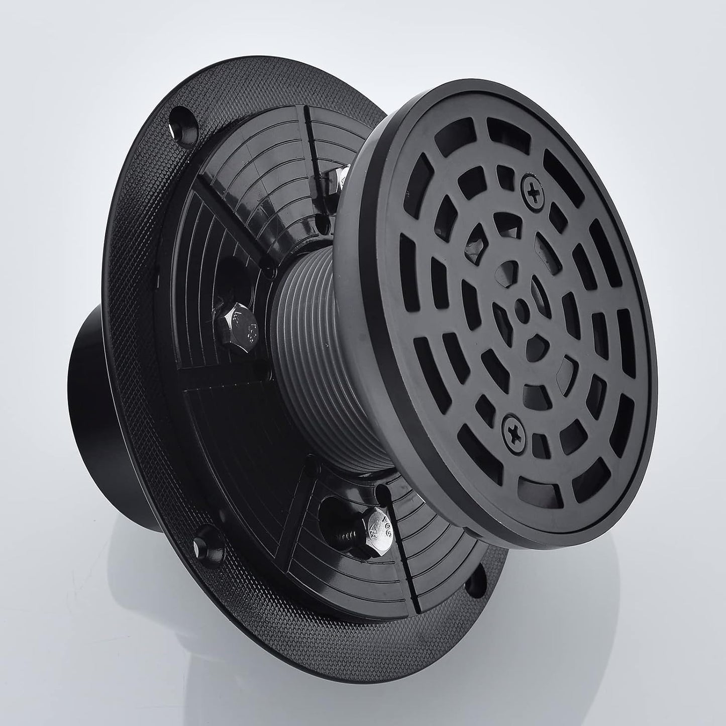 RANDOM Round Shower Drain Kit Matte Black with Adjustable Base Flange,4 Inch Shower Drain Cover with Threaded Adapter,Removable Invisible Look 304 Stainless Steel