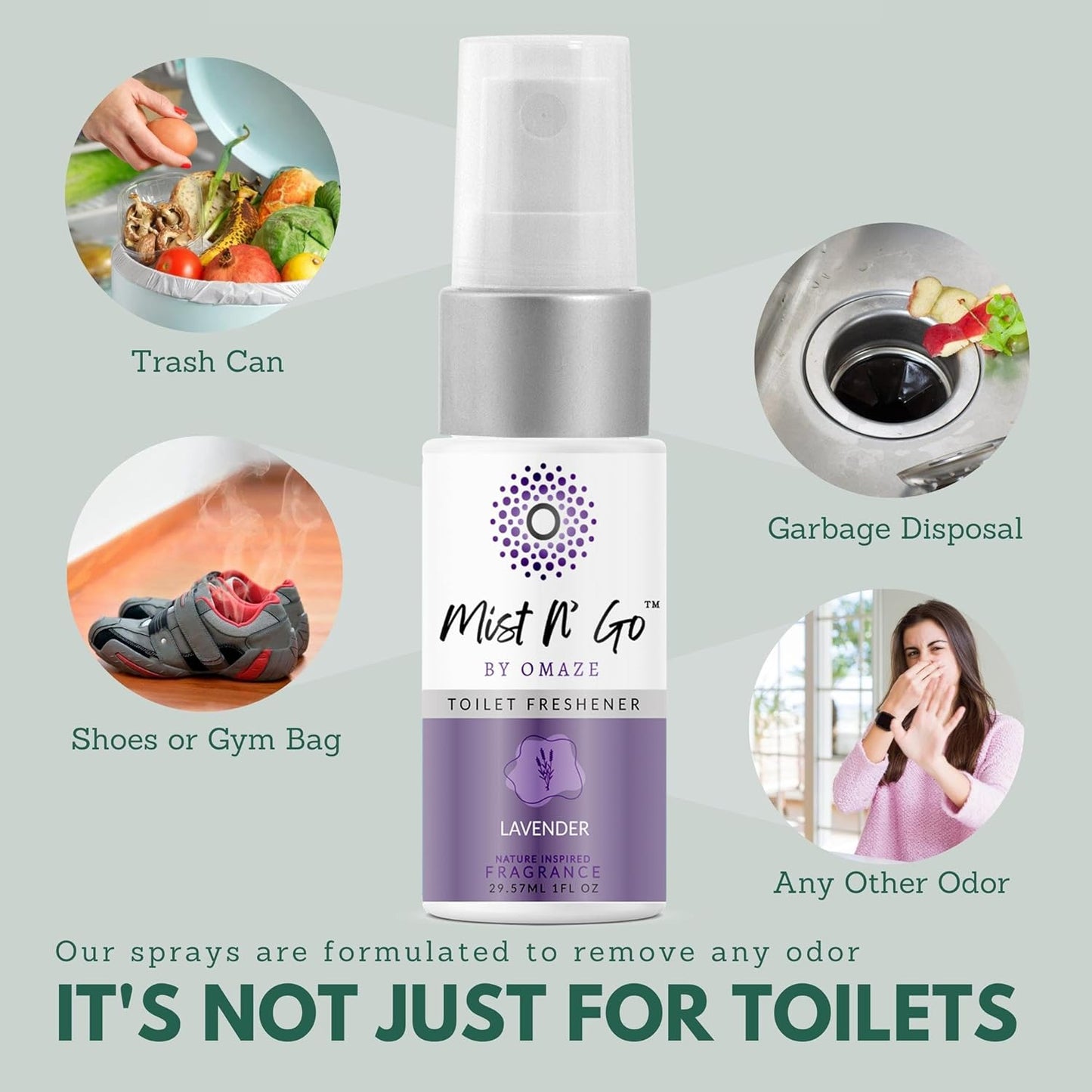 Mist N’ Go by Omaze Travel Bathroom Spray for Toilet Spray Odor Eliminator - Travel Toilet Spray for Bathroom Air Freshener Spray for Bathroom Deodorizer - Lavender Travel Size (1oz x3)