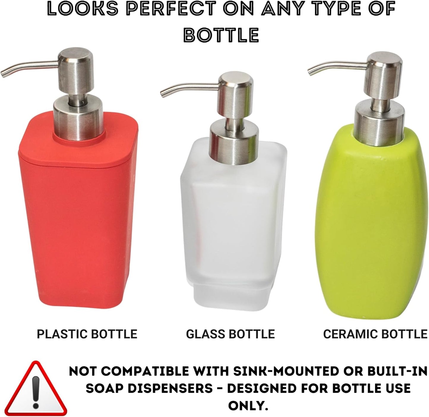 Kapitan Soap Dispenser Pump Head Replacement Spare for Standard 28/400 (26 mm - 28mm / 1.02 in-1.10 in) Neck Size, Stainless Steel Brushed Finish