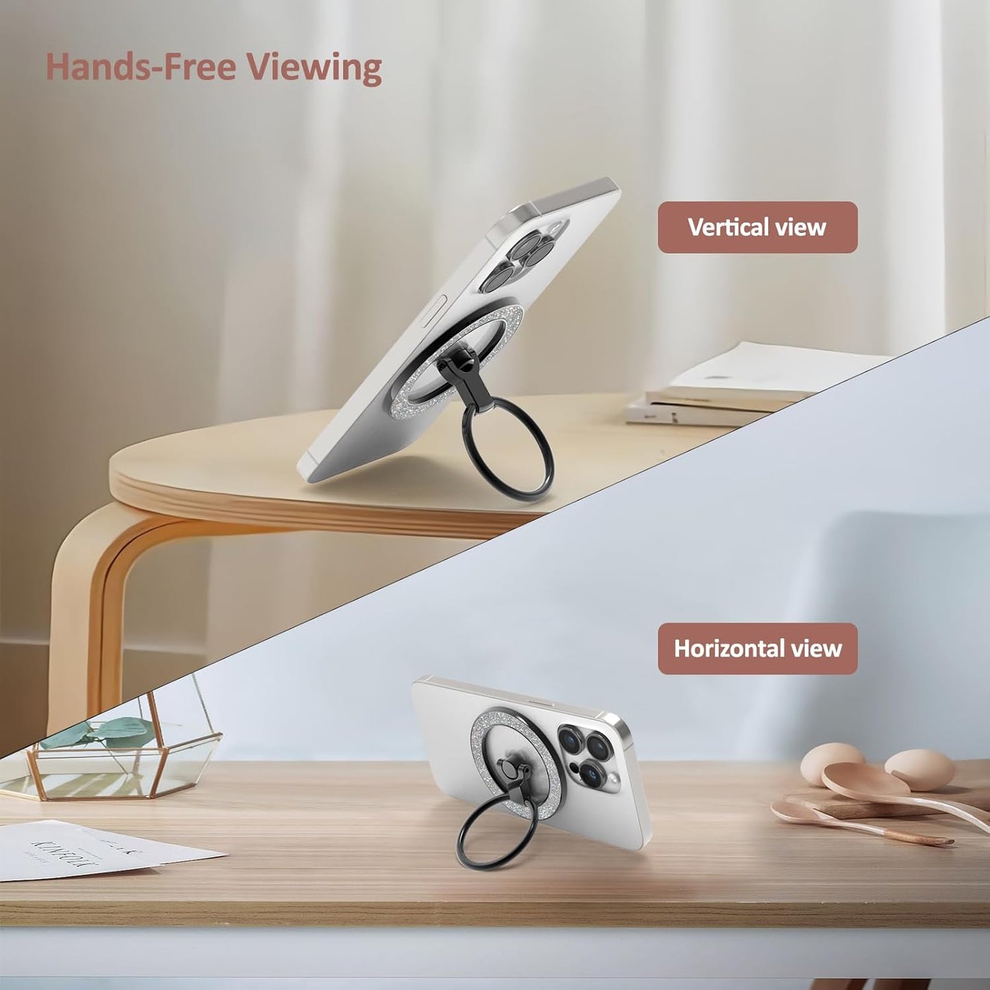 for MagSafe Phone Grip Stand, Magnetic Phone Ring Holder for MagSafe, Magnetic Ring Holder for iPhone. (Glitter Black)