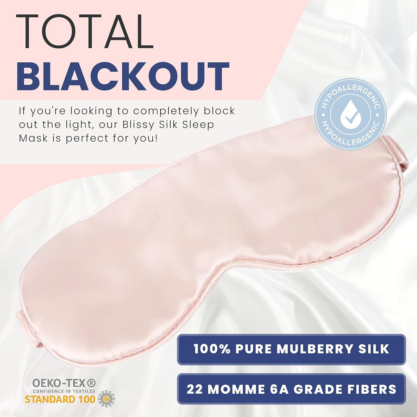 Blissy Silk Sleep Mask - Silk Eye Sleeping Mask for Women & Men for Total Blackout - 100% Pure Mulberry Silk, 22 Momme 6a Fibers - Blindfold Silk Sleep Mask Side Sleeper Eye Cover (Pink)