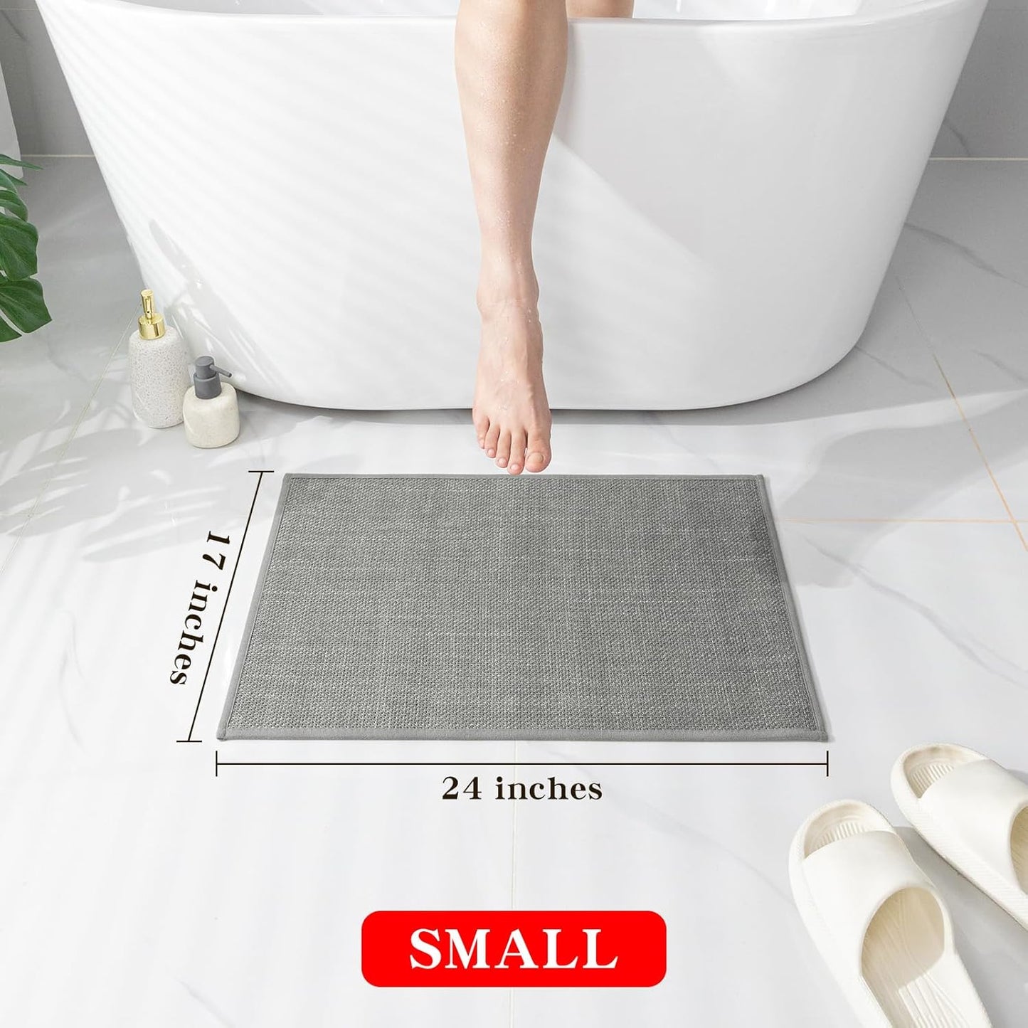 chakme Bathroom Rugs Mat 24x17, Ultra Thin Non Slip Bath Mat Small Quick Dry Absorbent Bath Mat for Bathroom Floor, (Dark Grey, 24"x17")