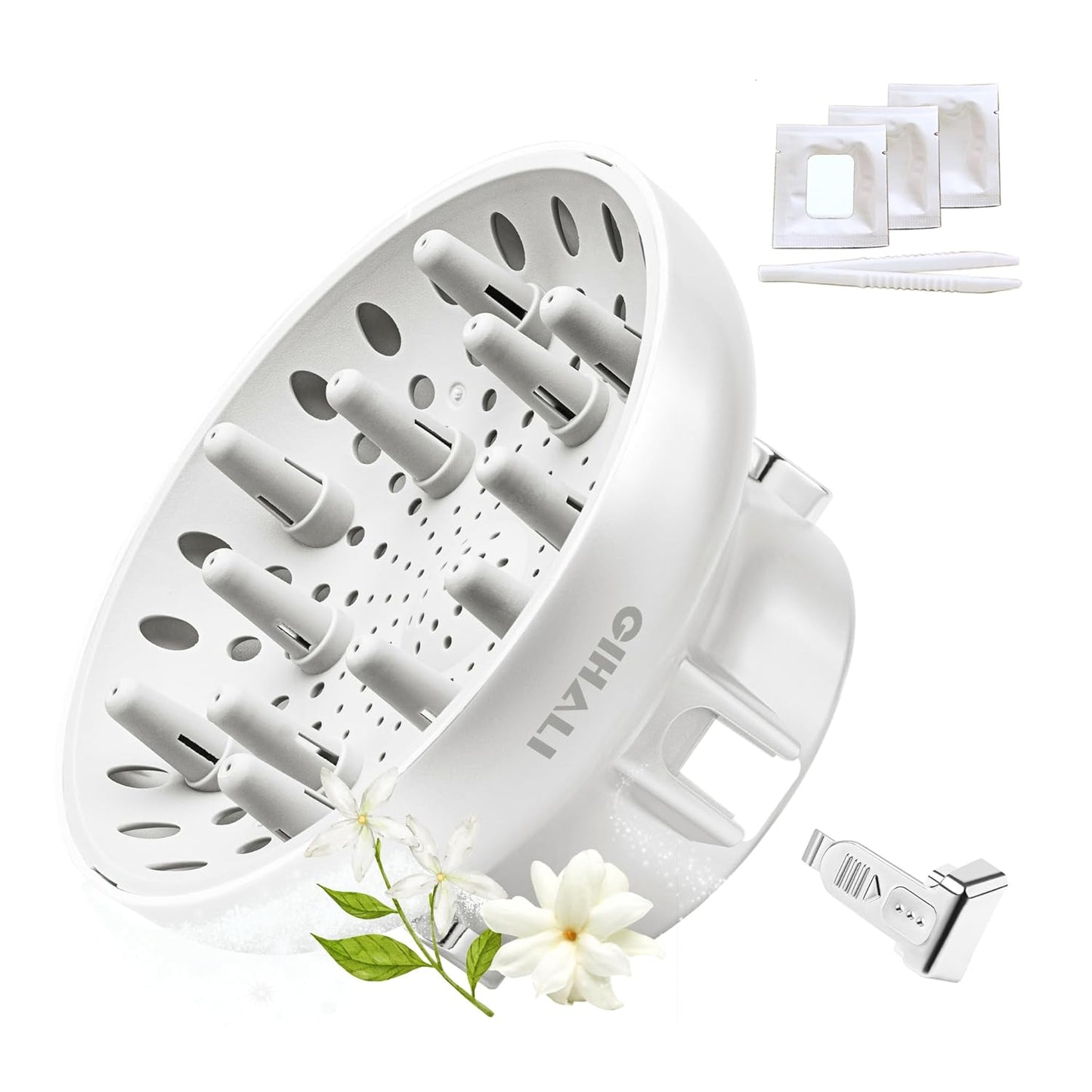 Universal Hair Diffuser “Super Sturdy” 1.7 Inch to 2.6 Inch for Natural Curly and Wavy Hair, Hair Dryer Attachment (White 2 Aroma Upgrade)