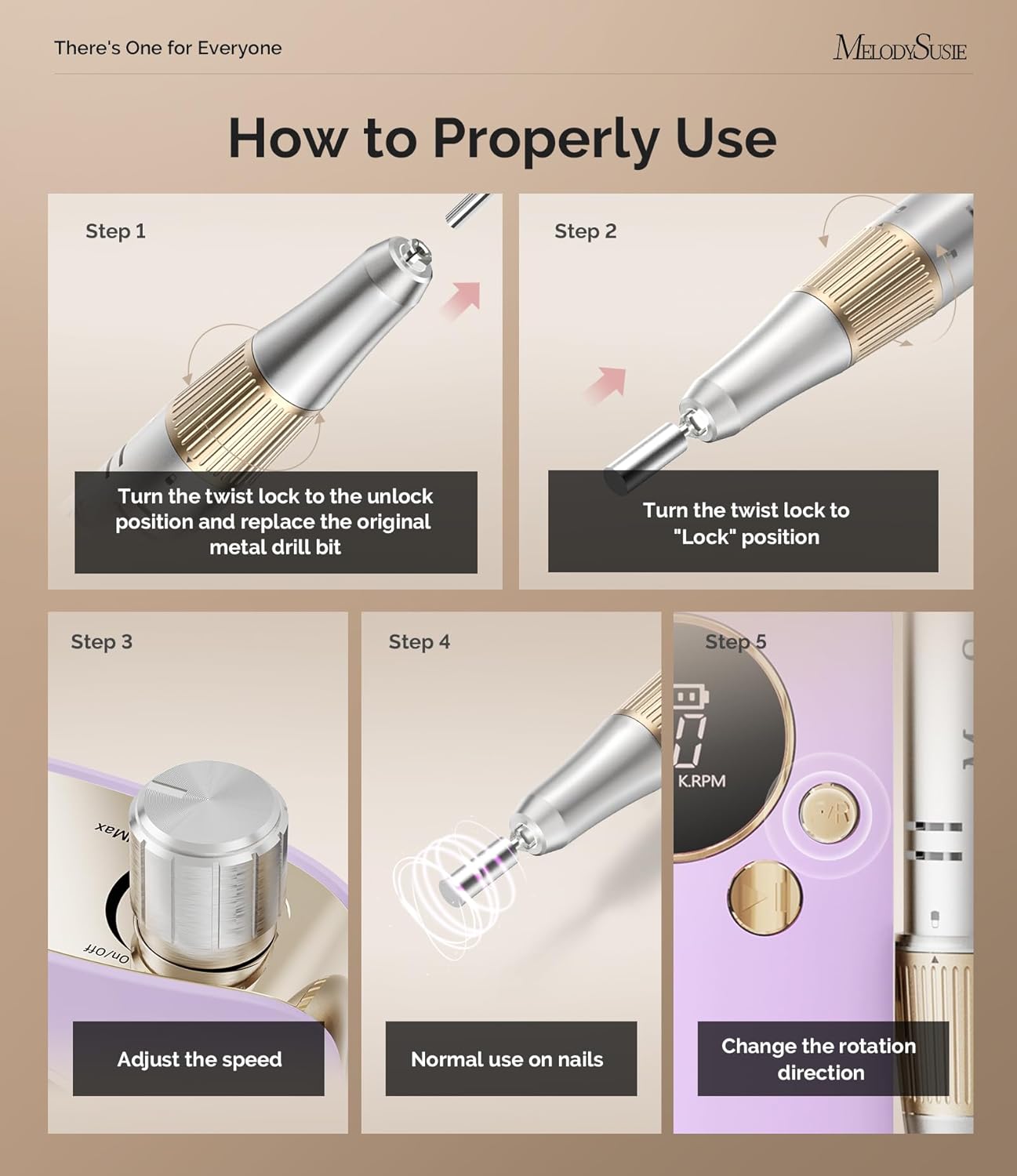 MelodySusie Portable Nail Drill 30000 RPM,Professional Rechargeable Electric Nail File,SC320F Cordless Nail E File for Acrylic Nails Gel Polishing Removing,Efile Nail Kit for Manicure Salon,Purple