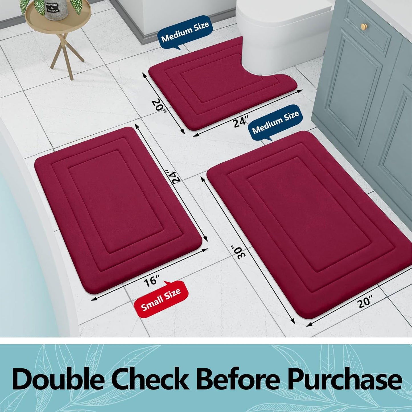 Arotive Memory Foam Bathroom Rug Mat 47x20, Ultra Soft and Absorbent Bath Mat, Machine Wash Dry, Comfortable Bath Rug Carpet for Bathroom Floor, Tub and Shower, Burgundy