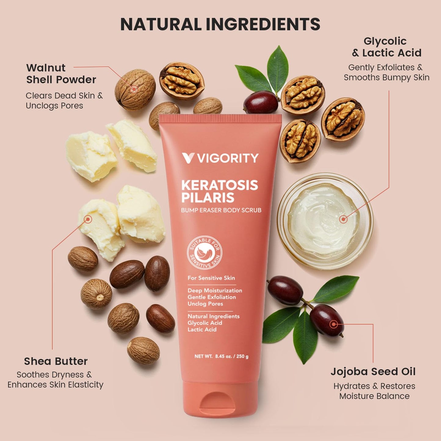 Vigority KP Bump Eraser Body Scrub: Keratosis Pilaris Treatment for Strawberry Legs - Exfoliates & Deeply Hydrates for Smoother Healthy-Looking Skin