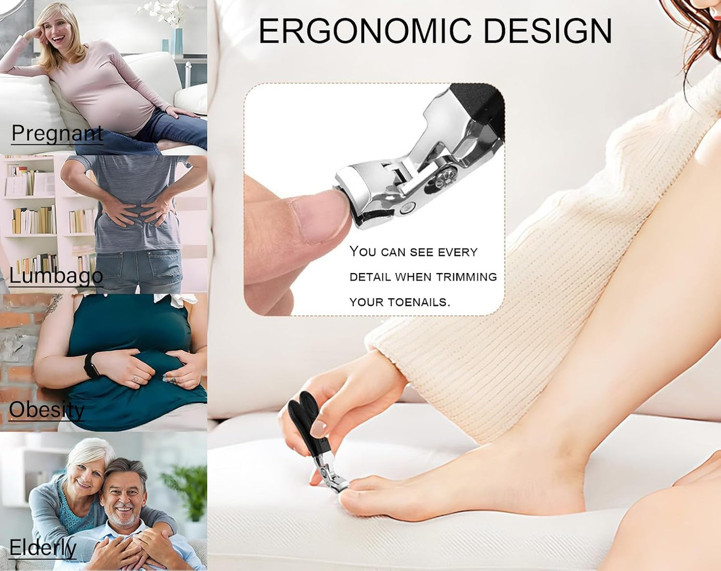 Nail Clippers for Seniors, Wide Jaw Fingernail Clippers and Angled Head Toenail Clippers for Thick Nail, Professional German Nail Clippers for Men, Women & Pregnant (Black 2)