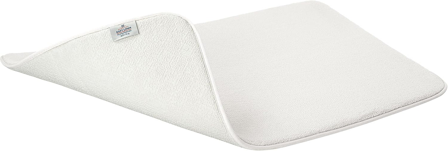 American Soft Linen 21x32 Fluffy Foamed Slip Reducer Bath Rug, Machine Washable Area Bath Mat Rugs for Bathroom, White
