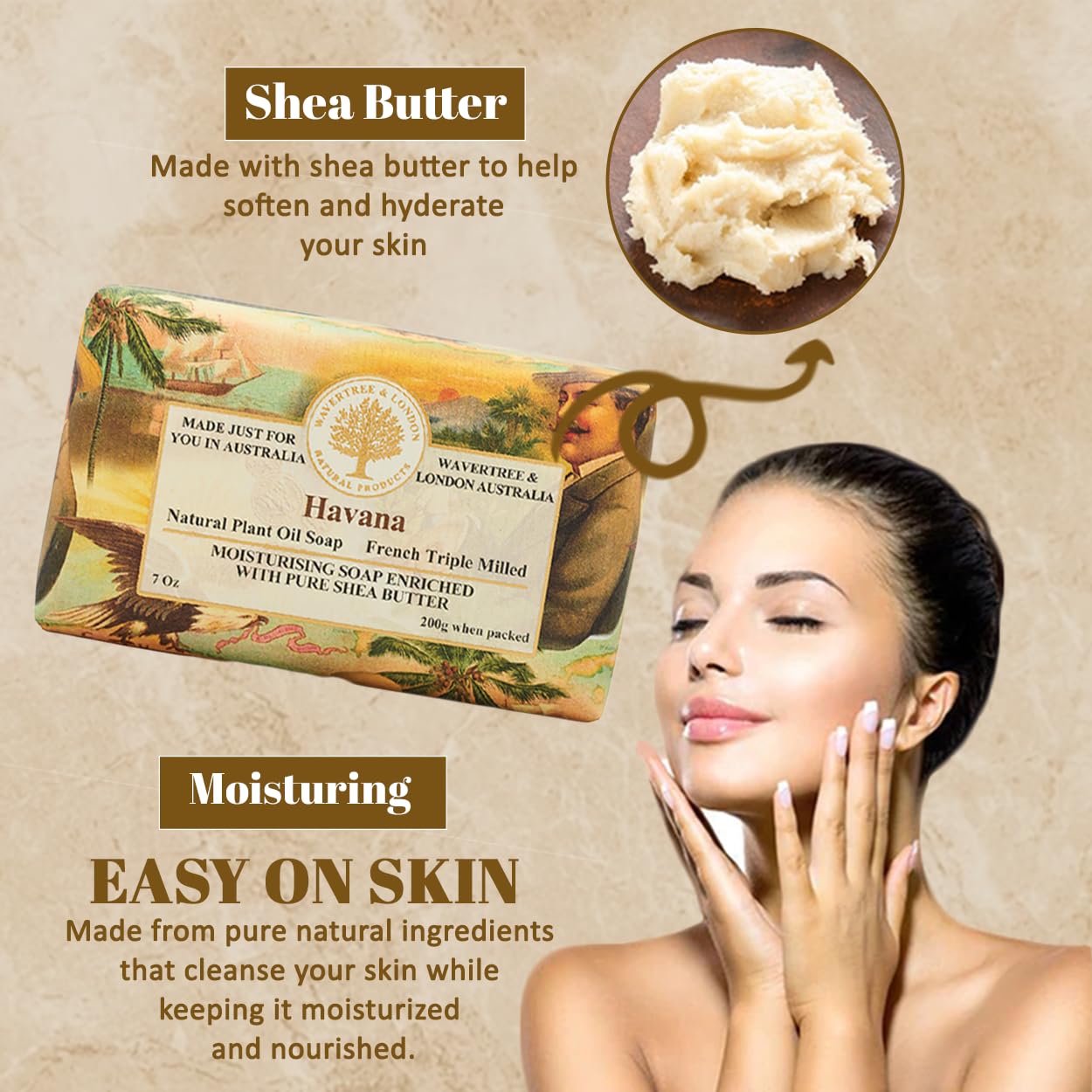 Wavertree & London Havana Scented Natural Soap (8 Bars), 7oz Moisturizing French Triple Milled Soap Bars enriched with shea butter - Pure Plant Oil Bath & Body Bars for All Skin Types