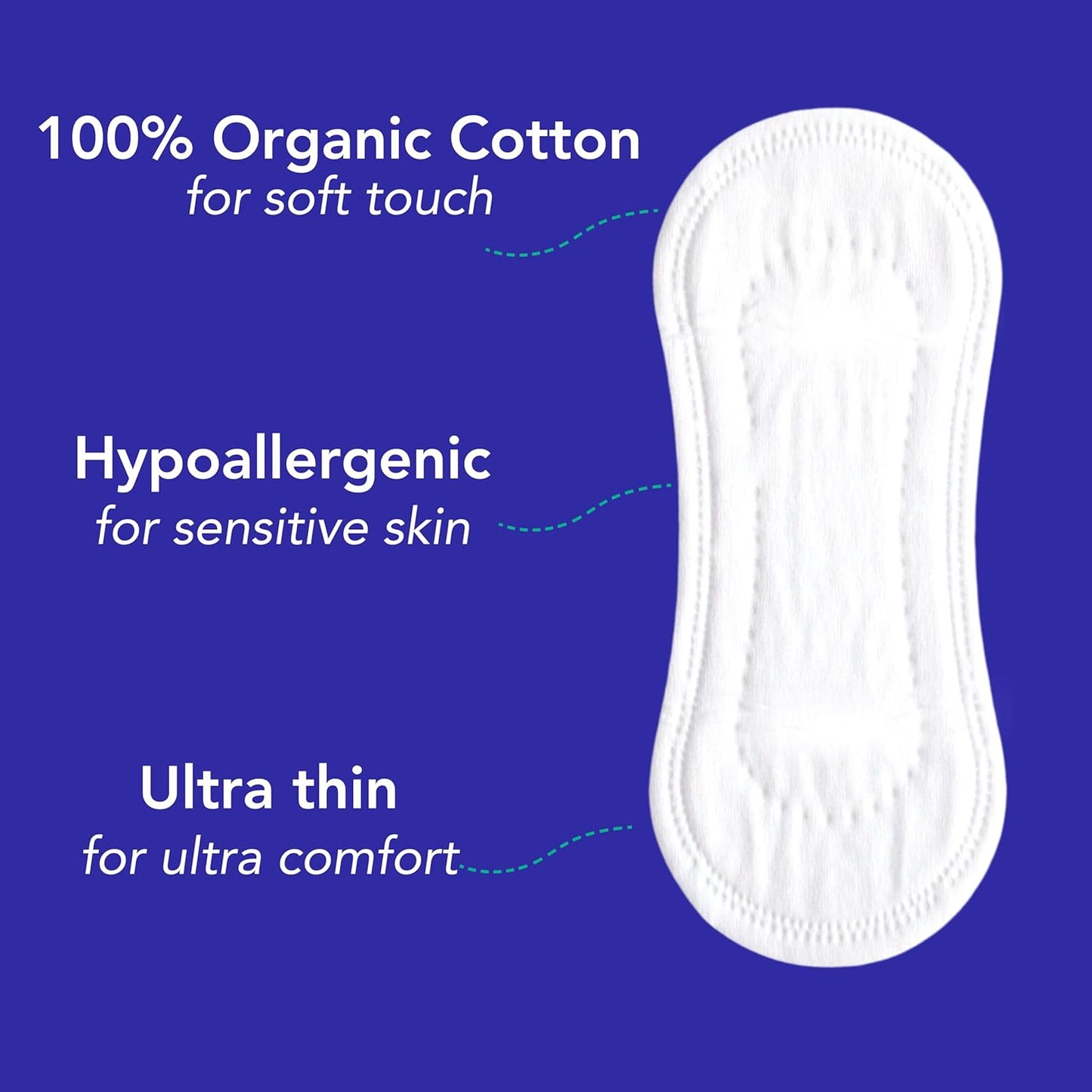 Marlow 100% Organic Cotton Liners - Free from Plastic, Fragrance, Dyes, Chlorine-Bleaching, Ultra Soft, Leak Proof, Super Absorbent