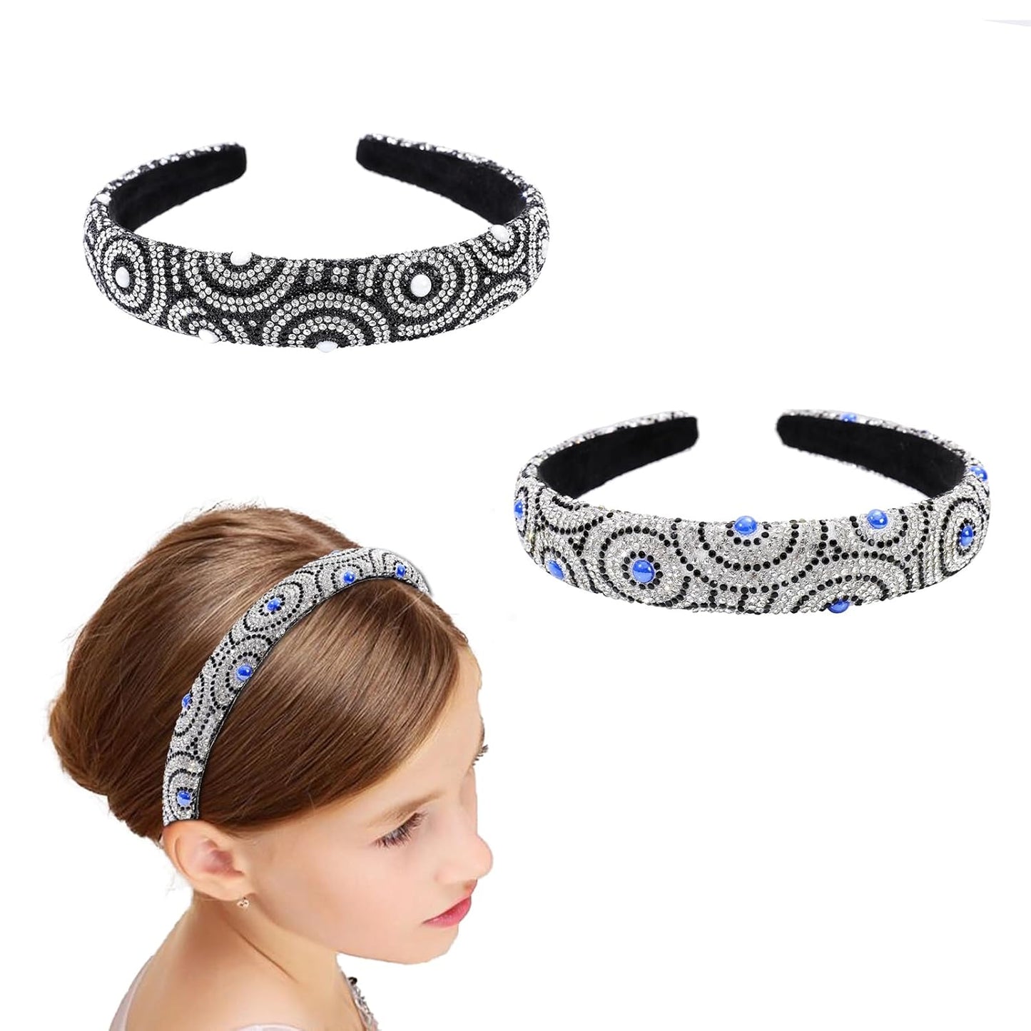 Rhinestone Headbands for Women Fashion Jeweled Headbands High Elastic Glitter Headband Comfortable Sparkly Hairband Hair Hoop Hair Accessories for Ladies Girls with 2PCS