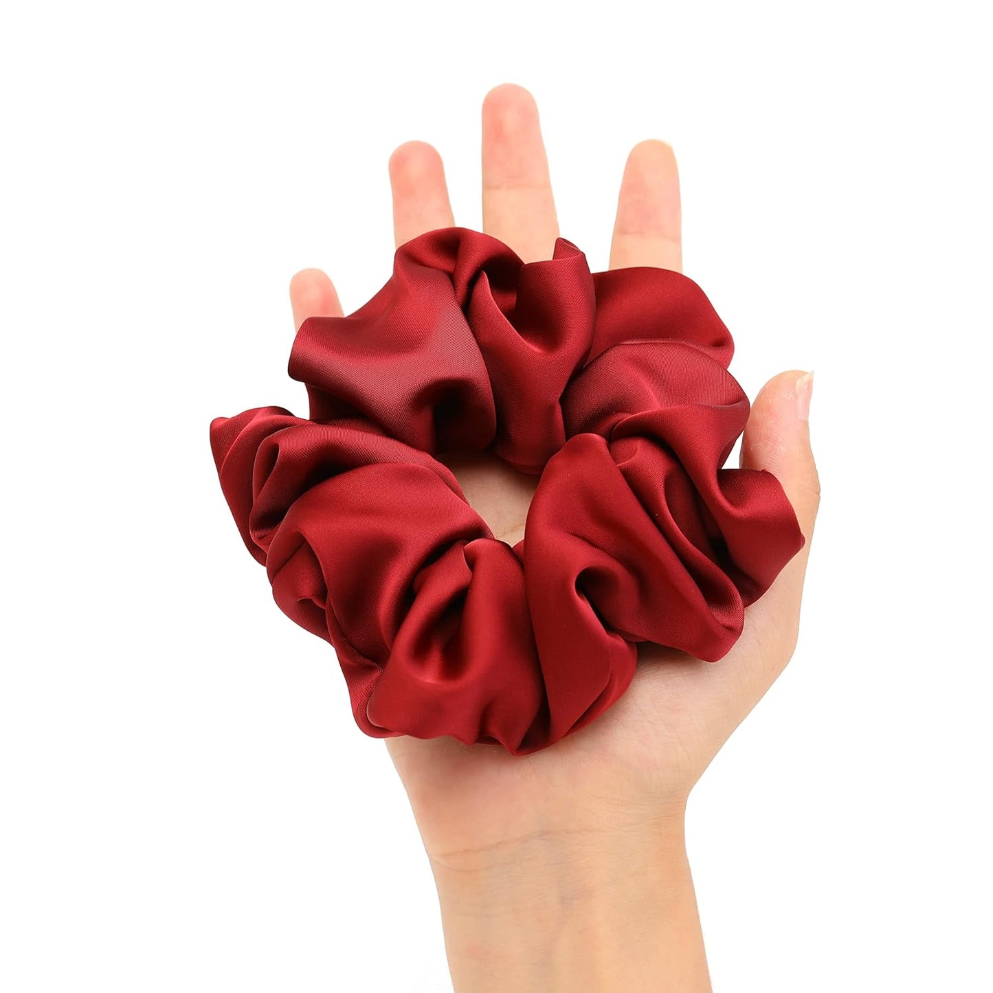 Large Satin Silk Scrunchies for Women,Scrunchie for Thick Hair Girl Hair Ties Ponytail Holders Jumbo Scrunchies(Black Navy-Blue Red Rose-Red) 4PCS
