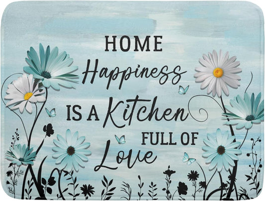 Blue Daisy Dish Drying Mat 18x24 Inch Love Kitchen Absorbent Microfiber Washable Fast Drying Pad Dishes Rack Mat for Kitchen Counter