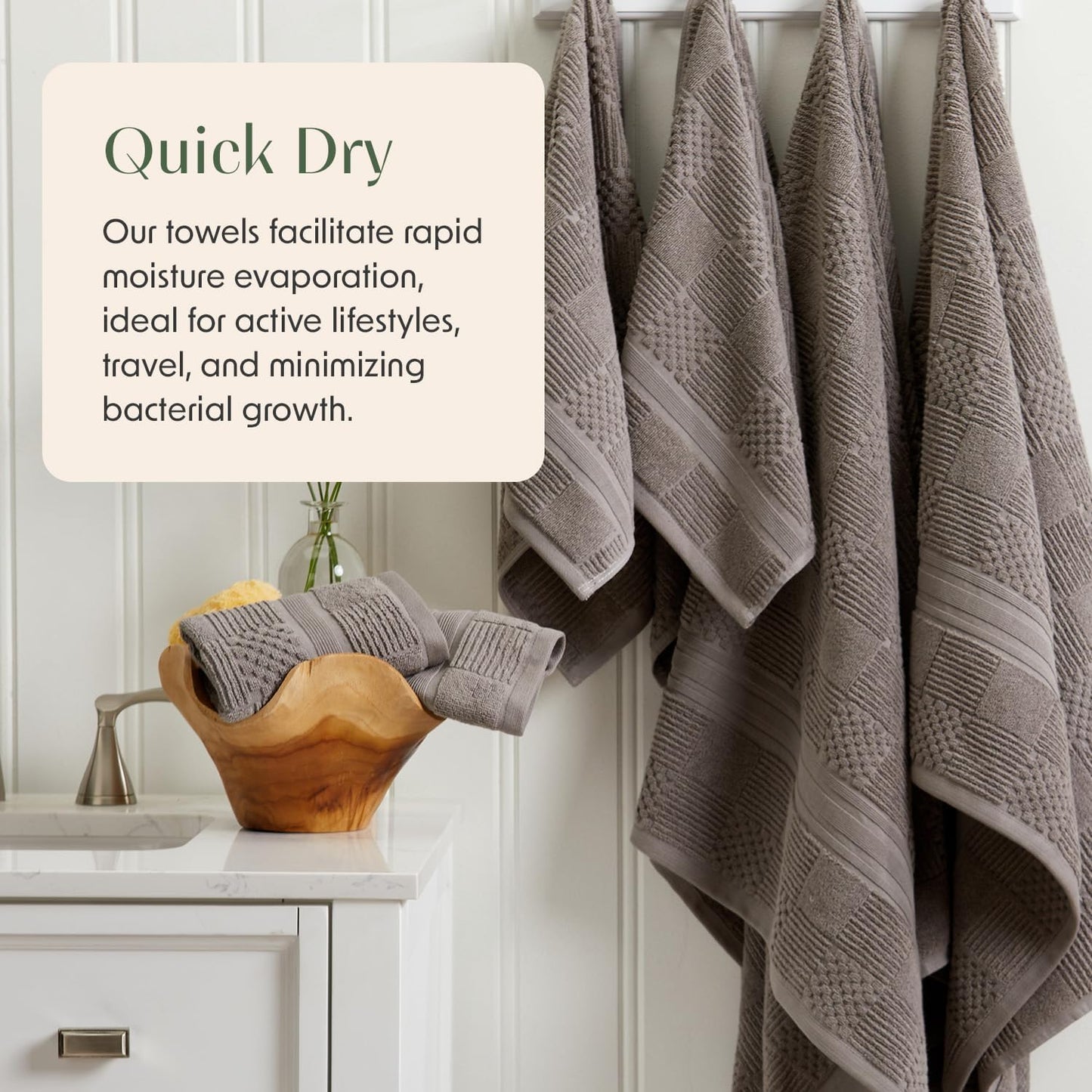 Springtree Home 100% Cotton Bathroom Towel Set | 6 Piece Set - Grey Towels | Geometric Textured Design | Absorbent & Quick-Dry | Oeko-TEX® Standard 100 Cotton | Myla Collection - Frost Grey