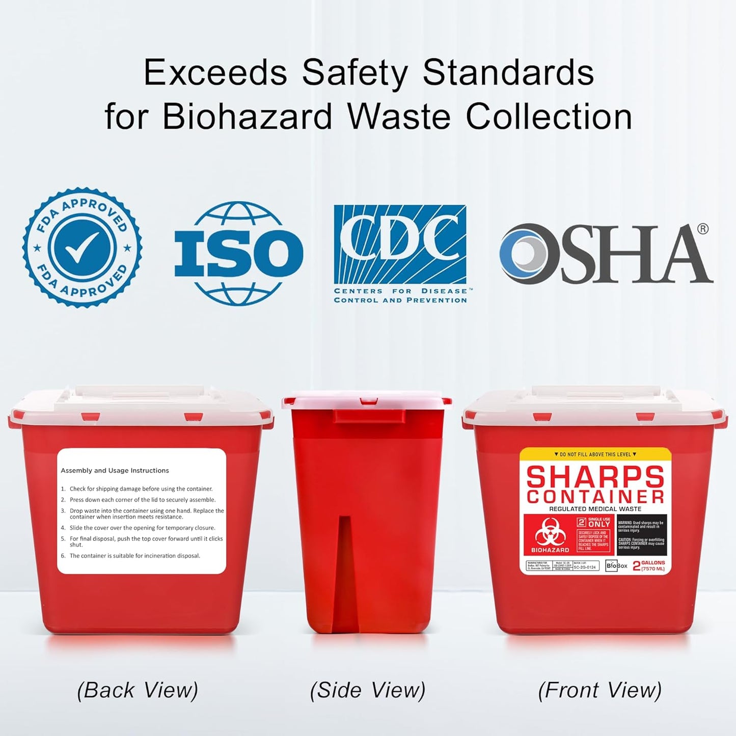Sharps Container Large - Sharps Containers for Home Use and Labs - Portable Needle Disposal and Travel Size Biohazard Bin - 2 Gallon (Pack of 2)