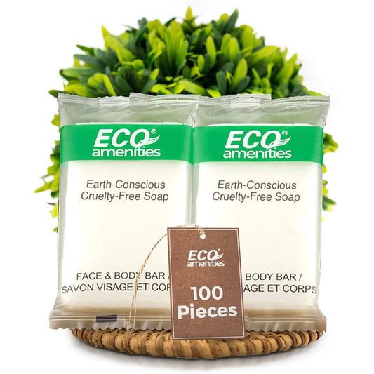 ECO amenities Soap Bar Travel Pack - 1 oz, 100 Count - Hotel Soap Bulk Individually Wrapped - Green Tea Scent & Cruelty-Free