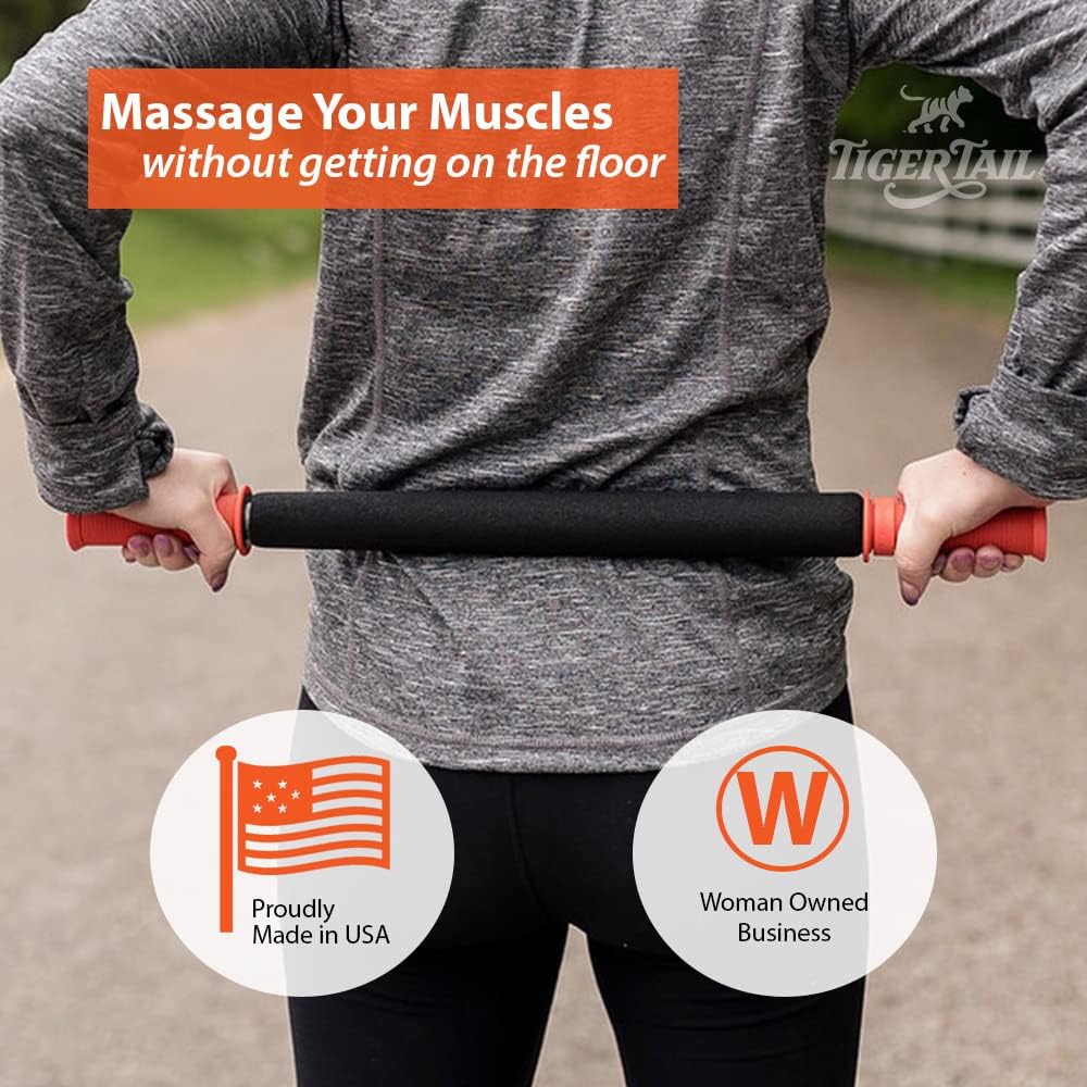 Tiger Tail 22in Massage Stick Portable Roller, Handheld, Deep Tissue Foam Roller, Body Massage and Myofascial Release Tool for Legs, Neck, Calves, Thighs, Shins & Back, The Long One 22, Made in USA