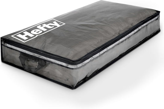 Hefty Underbed Flexible Tote with Breathable Mesh, Double Zipper, 2 Handles – Ideal for Moving or Clothes & Apparel Storage, Alternative to Plastic Bin, Organizer or Container