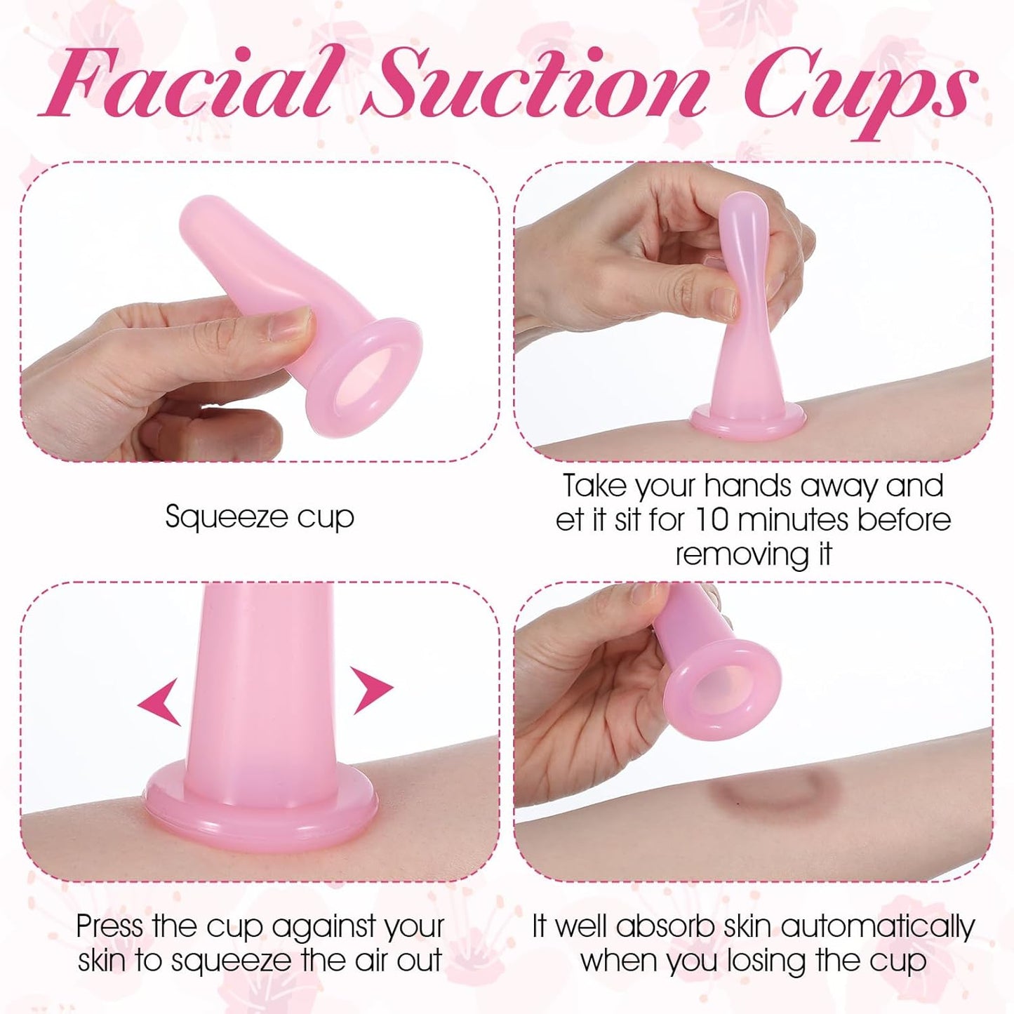 4pcs Face cups for Facial Cupping,Face Cupping Tool,Silicone Anti Cellulite Faces Cups,Vacuum Facial Suction Cup for Faces and Neck Eye Massage Beauty Tool,Pink