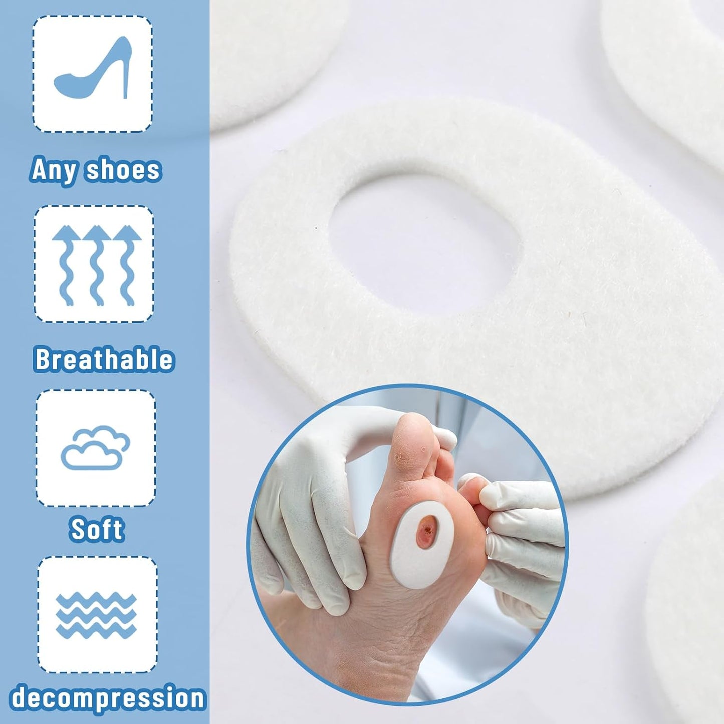 WILLBOND 30 Pcs Callus Pads Soft Felt Callus Oval Shape Corn Pads for Bottom of Foot Adhesive Foot Corn Cushion for Men and Women Feet Toes Heel Pain Relief (White)