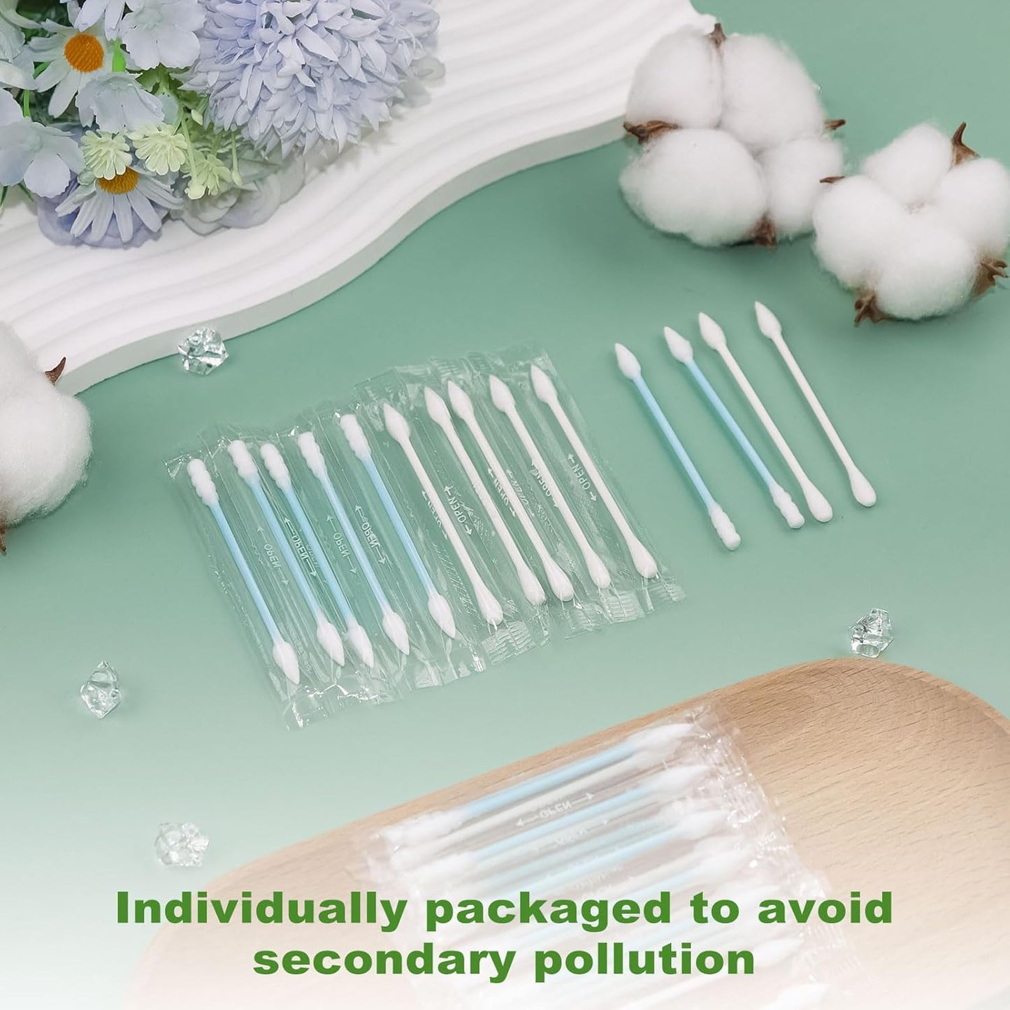 Cotton Swabs Individually Wrapped Travel Cotton Swabs, Cotton Stick Spiral Pointed Cotton Swab, Round Tip Cotton Swab, Double Tipped Cotton Swabs for Ear Makeup Cleaning Care (200 Count)