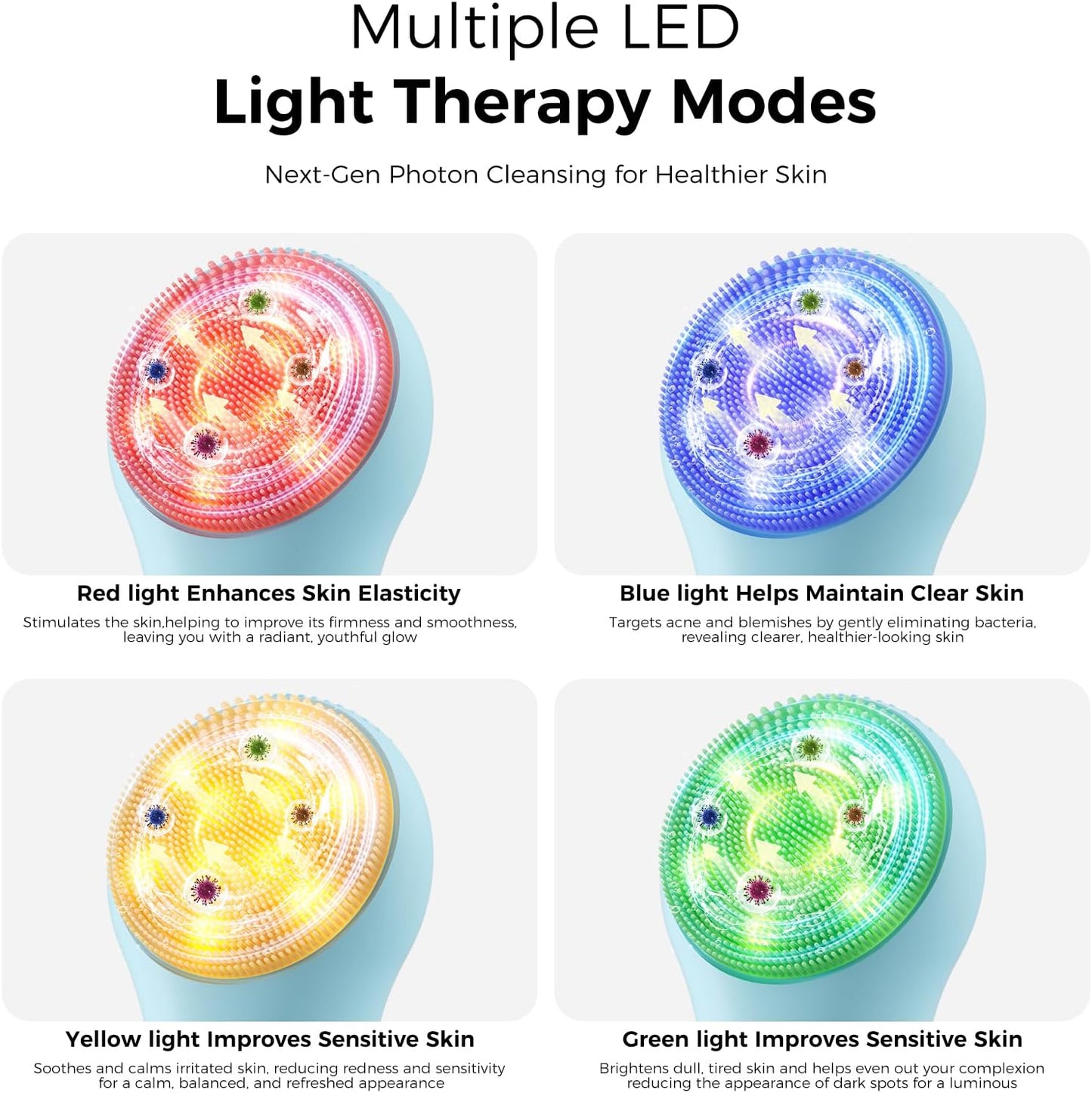 Facial Cleansing Brush Face Scrubber - Rechargeable Electric Face Cleansing Brush with 4 LED Gentle Light Liquid Silicone Modes Exfoliator,IPX7 Waterproof Ideal Gift for Men and Women-Blue