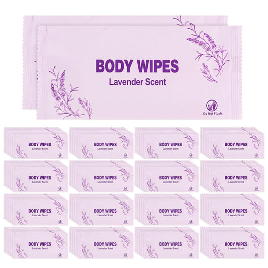 Body Wipes Individually Wrapped, 200 Pack Adult Bath Wipes No Rinse Extra Large Thick (11.8"x7.9"), Suitable for Camping, Gym and Travel, Lavender Scent