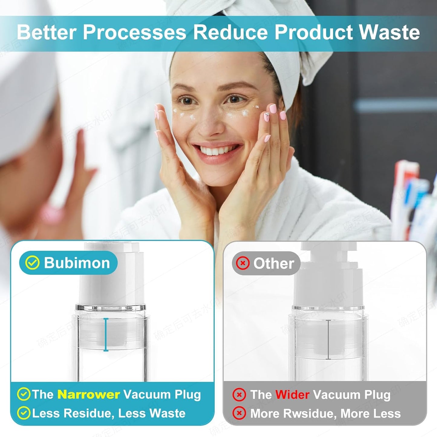 18 Pack Bubimon Airless Pump Jars, 1.7/1/0.7/0.34oz Cosmetic Containers, Leak Proof Refillable jar for Toiletries, Cream Lotion, Eye Cream, Liquid, Foundation, Shampoo (BPA Free)