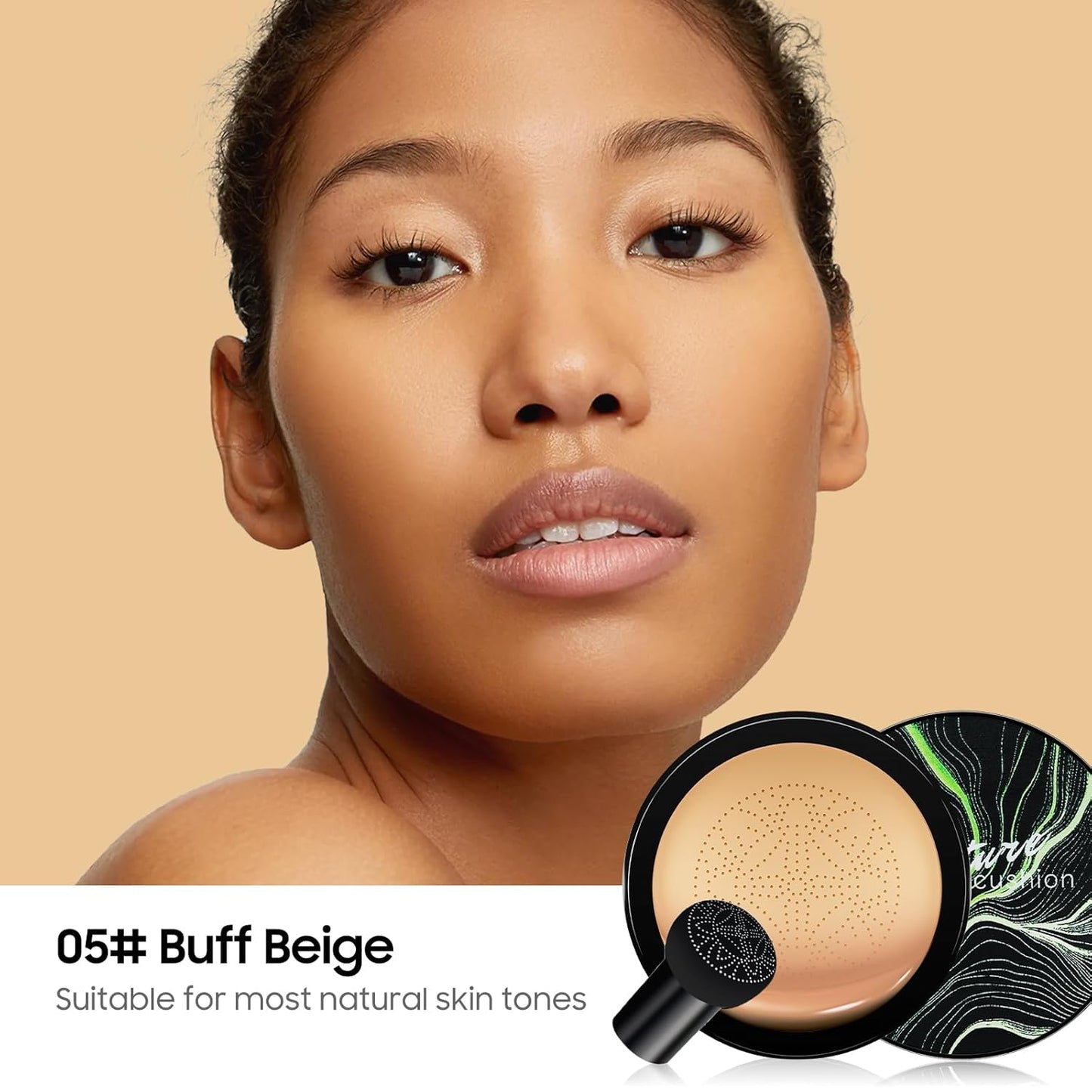 Mushroom Head Air Cushion CC Cream - Moisturizing BB Creams Foundation, Long-Lasting Waterproof New Air Cushion CC Cream Concealer for Even Skin Tone (Buff Beige, 1 PCS)