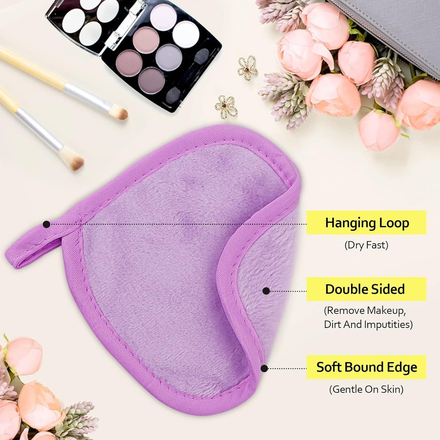 HOMEXCEL Makeup Remover Cloth 12 Count (Pack of 1), Reusable Makeup Remover Pads, Washable Ultra Soft Facial Cleansing Cloths For All Skin Types, 5 X 5 In, Purple