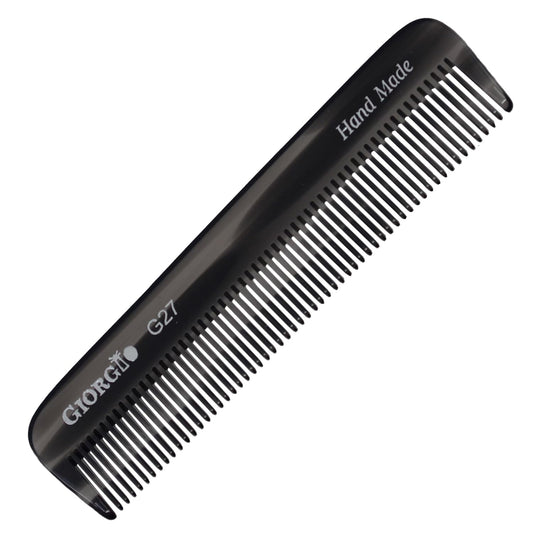 Giorgio G27 Handmade All Fine Tooth Pocket Comb, Hair Comb Straightener for Everyday Grooming Styling Hair, Mustache and Beard for Men Women and Kids, Saw Cut and Polished (Black Graphite)