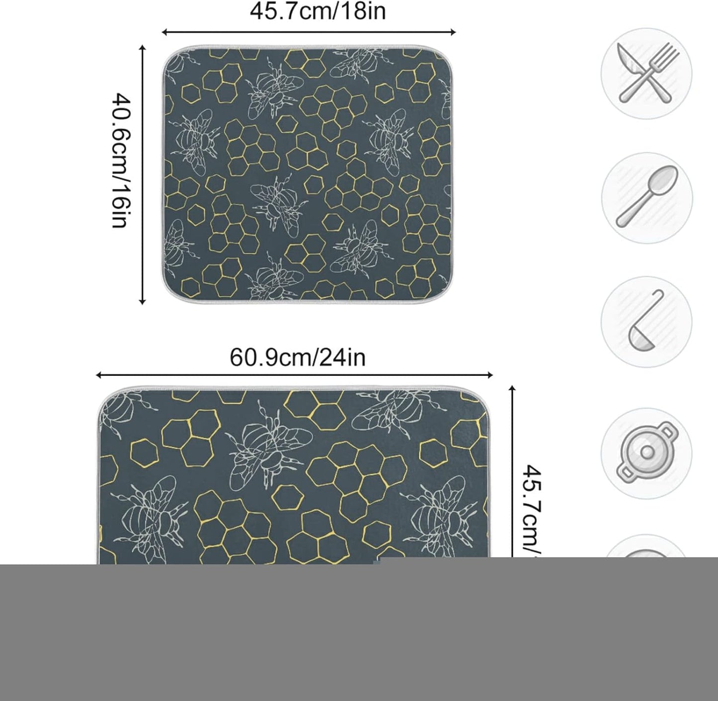 Dish Drying Mat for Kitchen Counter Bees Golden Hive Absorbent Microfiber Drying Pad Dish Drainer Mat 18 x 16 Inch Reversible Bottles Dish Dry Pad