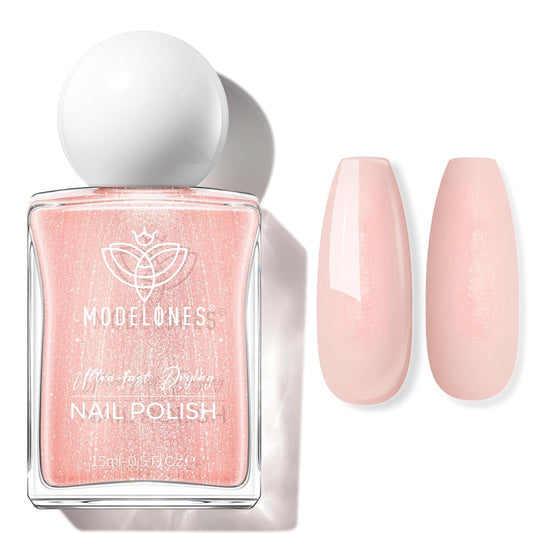 modelones Shimmer Pink Nail Polish, 15 ml Peachy Pink Iridescent Quick Dry Nail Lacquer Strengthener Long Last Shine Fingernail Toe Nail Art DIY Home Travel Manicure Gift for Women Girls 0.5 Fl Oz