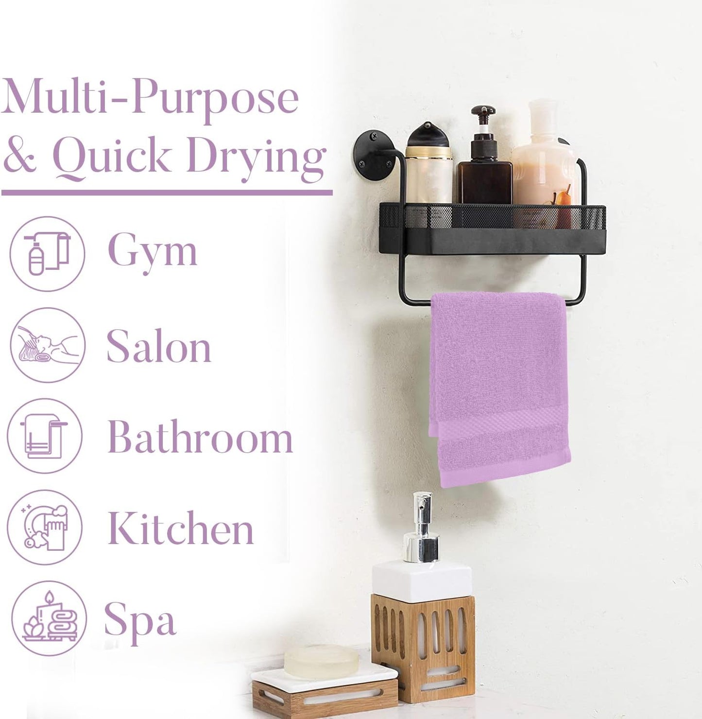 DAN RIVER 12-Pack Premium 100% Cotton Lavendar Face Towels – Reusable Face Towel Set, Soft & Absorbent Wash Rags for Bathroom & Body – Hand and Face Towels, 550 GSM (12x12 in)