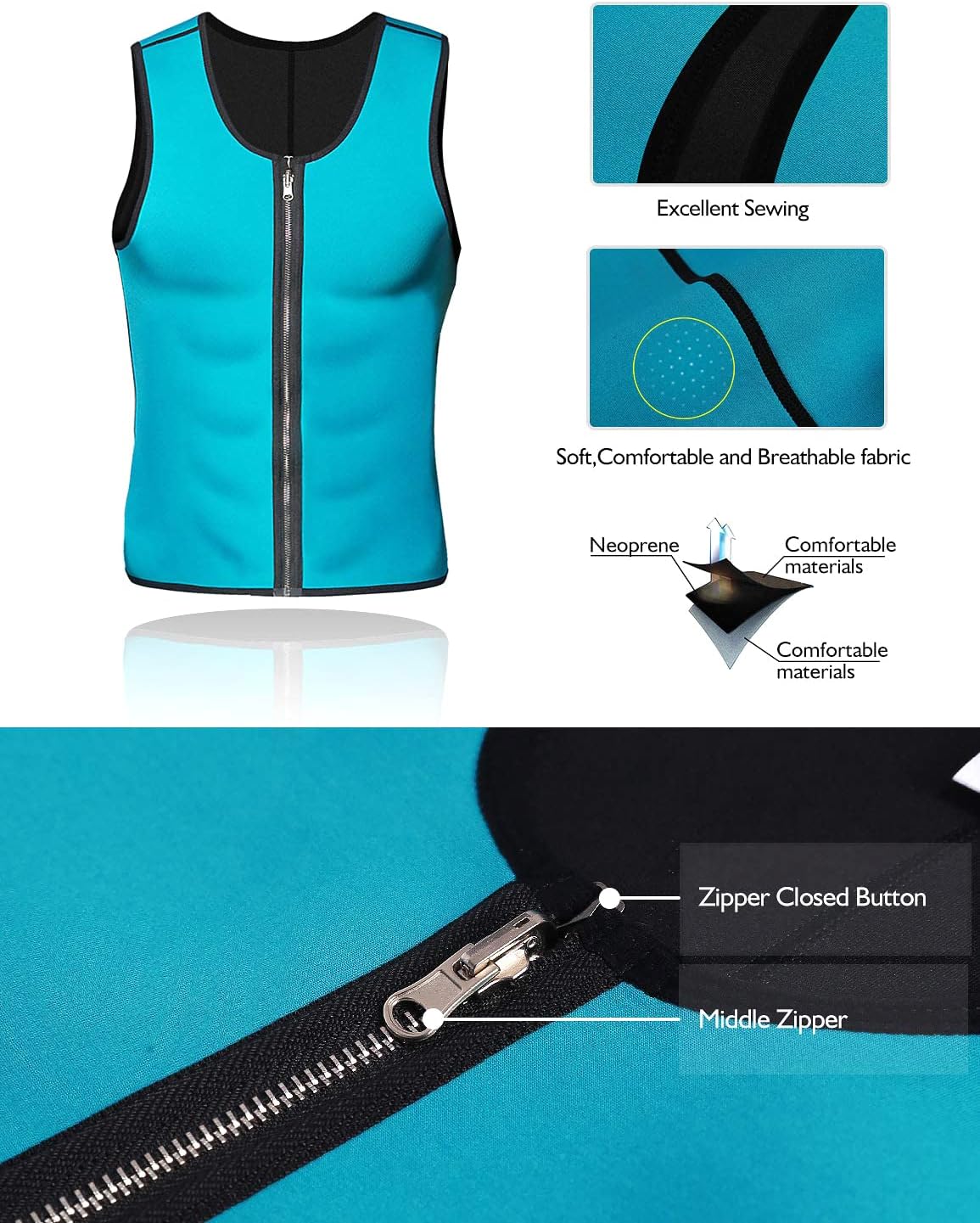 NonEcho Men Sauna Vest Hot Sweat Waist Trainer Corset Neoprene Tank Top Shapewear Slimming Shirt Workout Suit