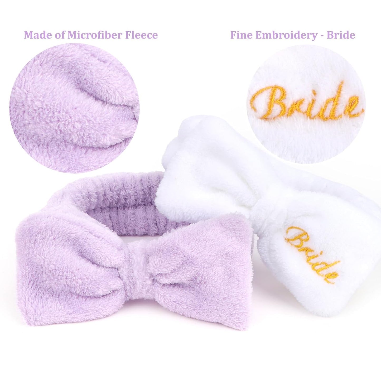 CIEHER 8 Pack White & Purple Spa Headband for Bachelorette Party Favors, Bride Bridesmaid, Bachelorette Gifts for Bride Skincare Makeup Headbands Face Wash Headbands