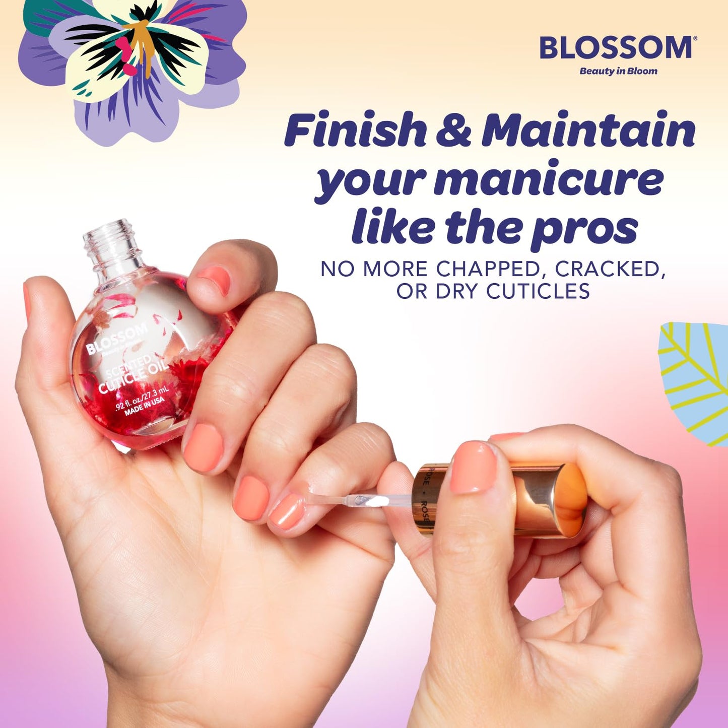 Blossom Cuticle Oil for Nails, Hydrating, Moisturizing, Scented Nail Oil Cuticle Care, Infused with Real Flowers, Made in USA, 0.92 fl. oz, Spring Bouquet