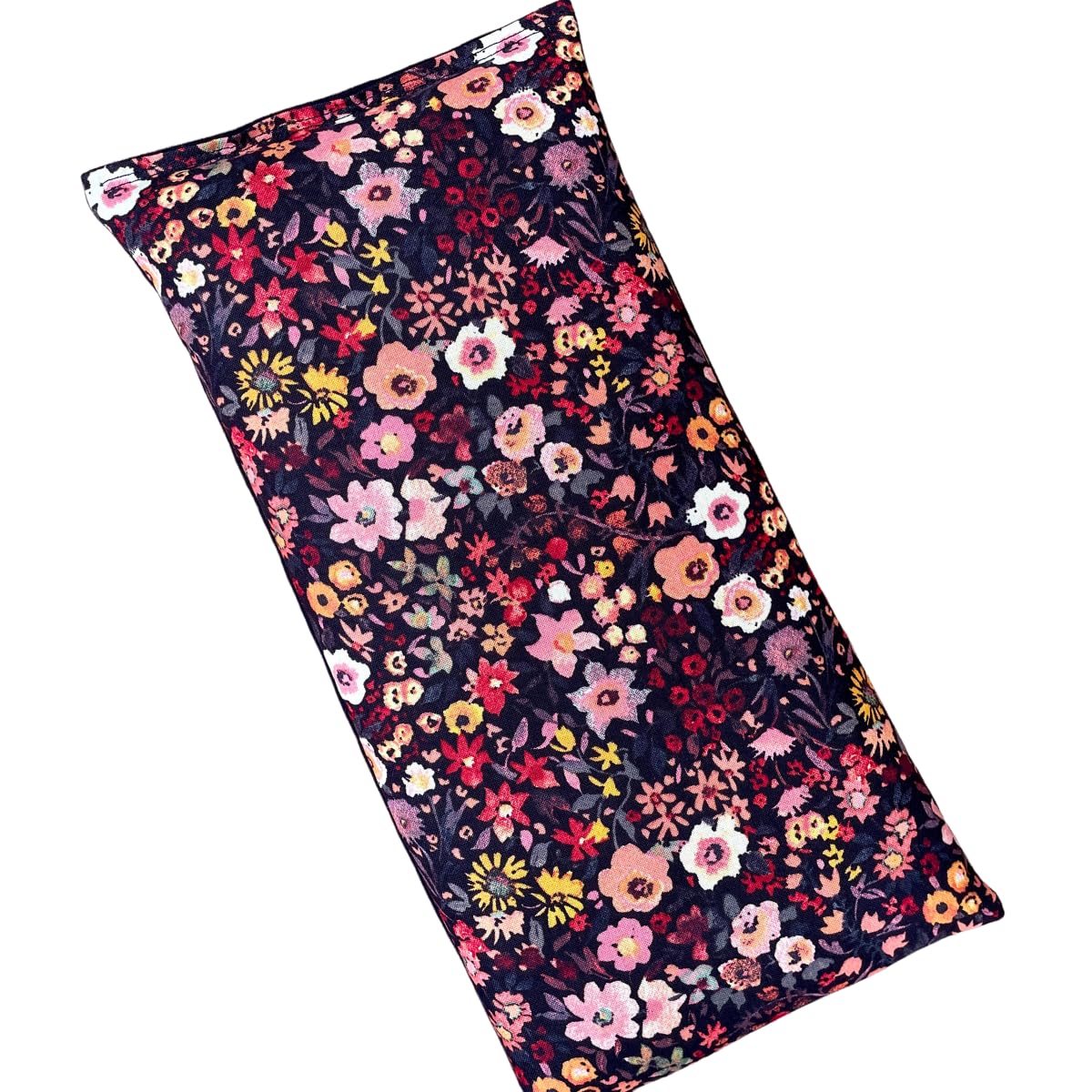 Large Microwave Heating Pad with Flax Seed, Scented or Unscented, Good For Back Pain or Cramps, Moist Heat Therapy or Ice Pack, Microwavable Bean Bag, 6" x 12" (Black Floral, Lavender & Peppermint)