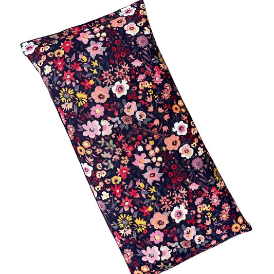 Large Microwave Heating Pad with Flax Seed, Scented or Unscented, Good For Back Pain or Cramps, Moist Heat Therapy or Ice Pack, Microwavable Bean Bag, 6" x 12" (Black Floral, Peppermint)