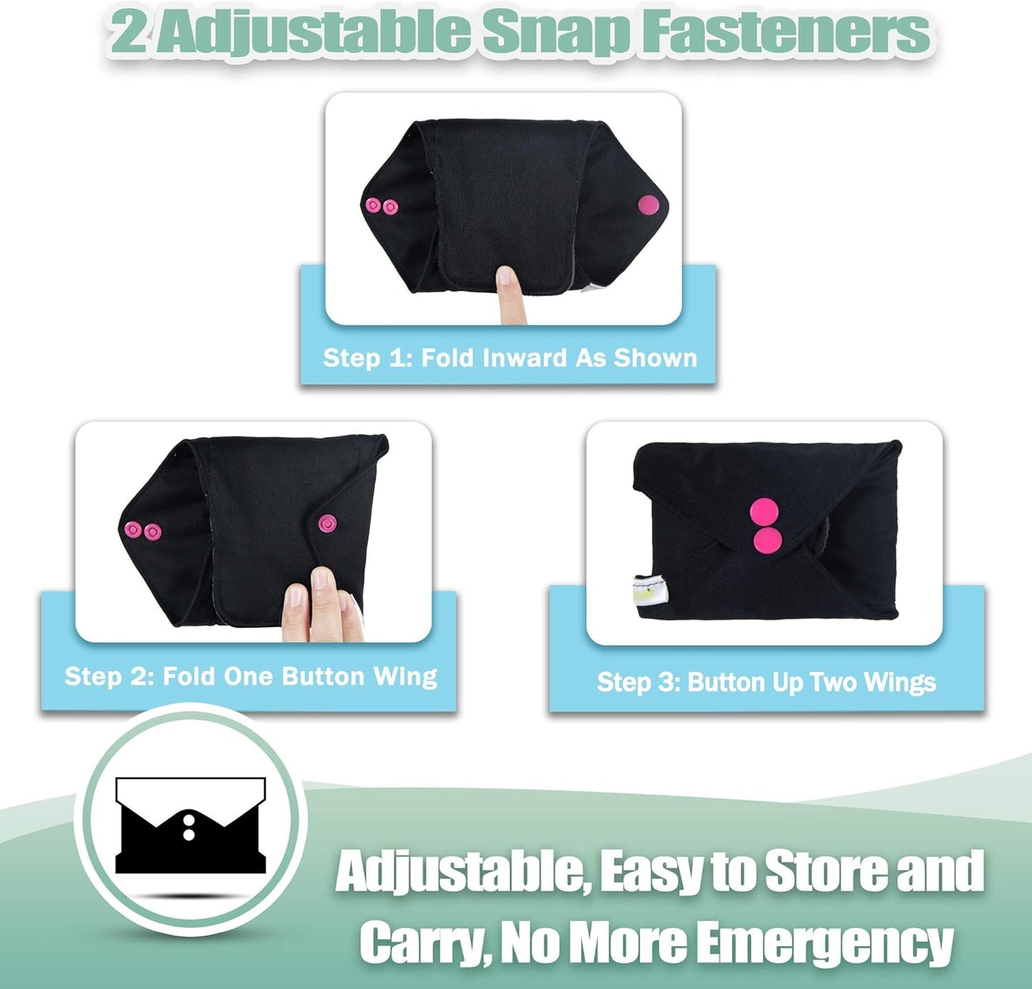 wegreeco Reusable Menstrual Pads - Reusable Sanitary Pads | Reusable Panty Liners | Soft Cloth Menstrual Pads - 6 Pack with 1 Cloth Mini Wet Bag (X-Large, Black)