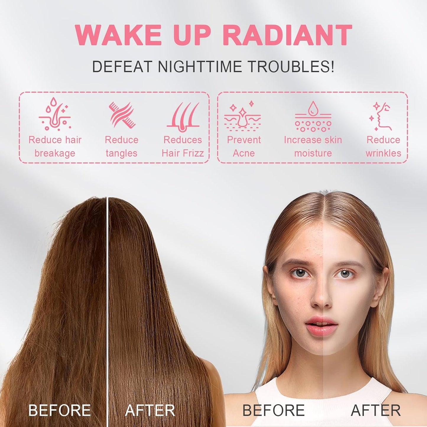 100% Silk Pillowcase 2 Pack for Hair and Skin, Both Sides 23 Momme Grade 6A+ Mulberry Silk Pillowcases with Hidden Zipper, Soft&Smooth Cooling Pillow Cases (White, King 20×36)