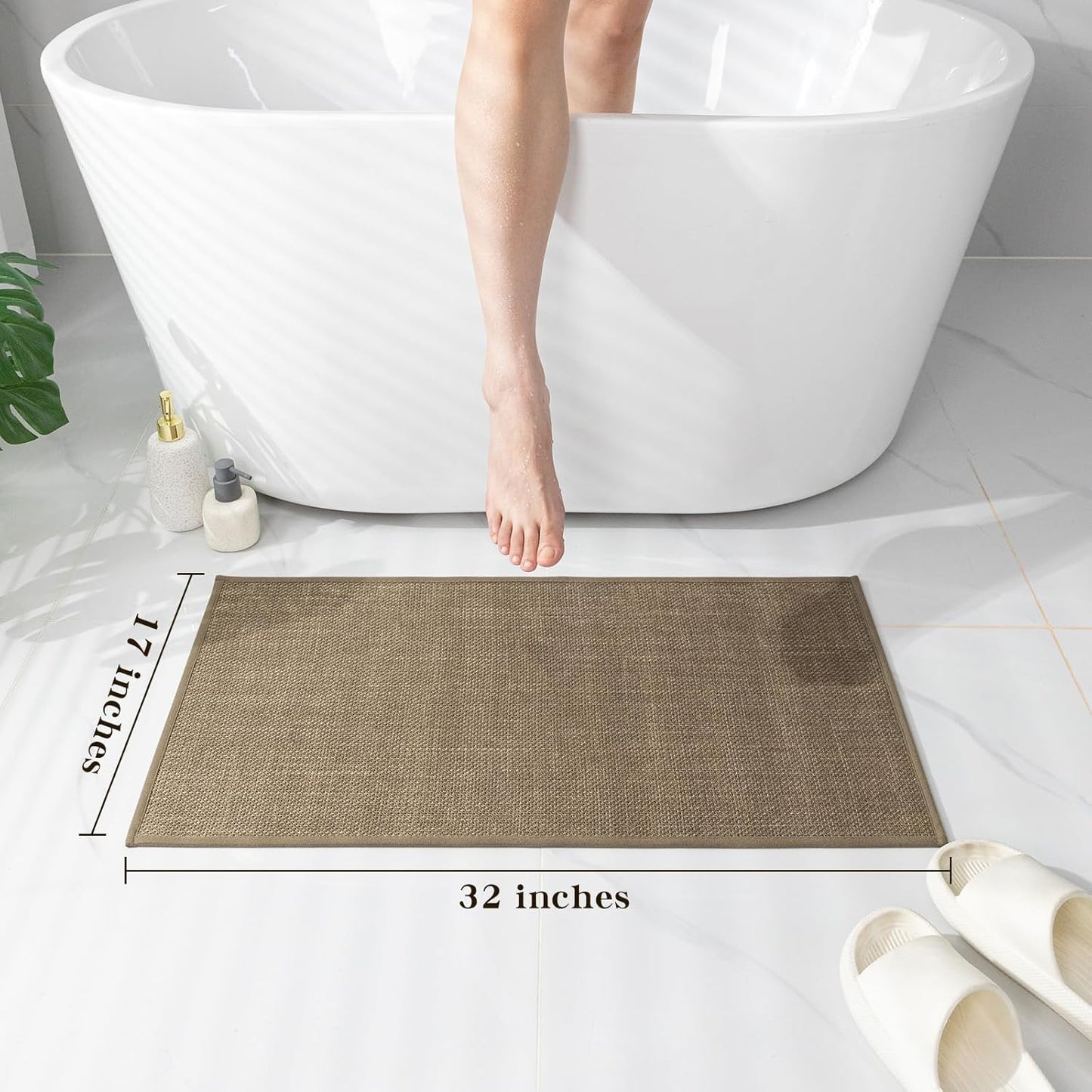 chakme Bathroom Rugs Mat 32x17, Ultra Thin Non Slip Bath Mat Quick Dry Absorbent Bath Mat for Bathroom Floor, (Dark Beige, 32"x17")