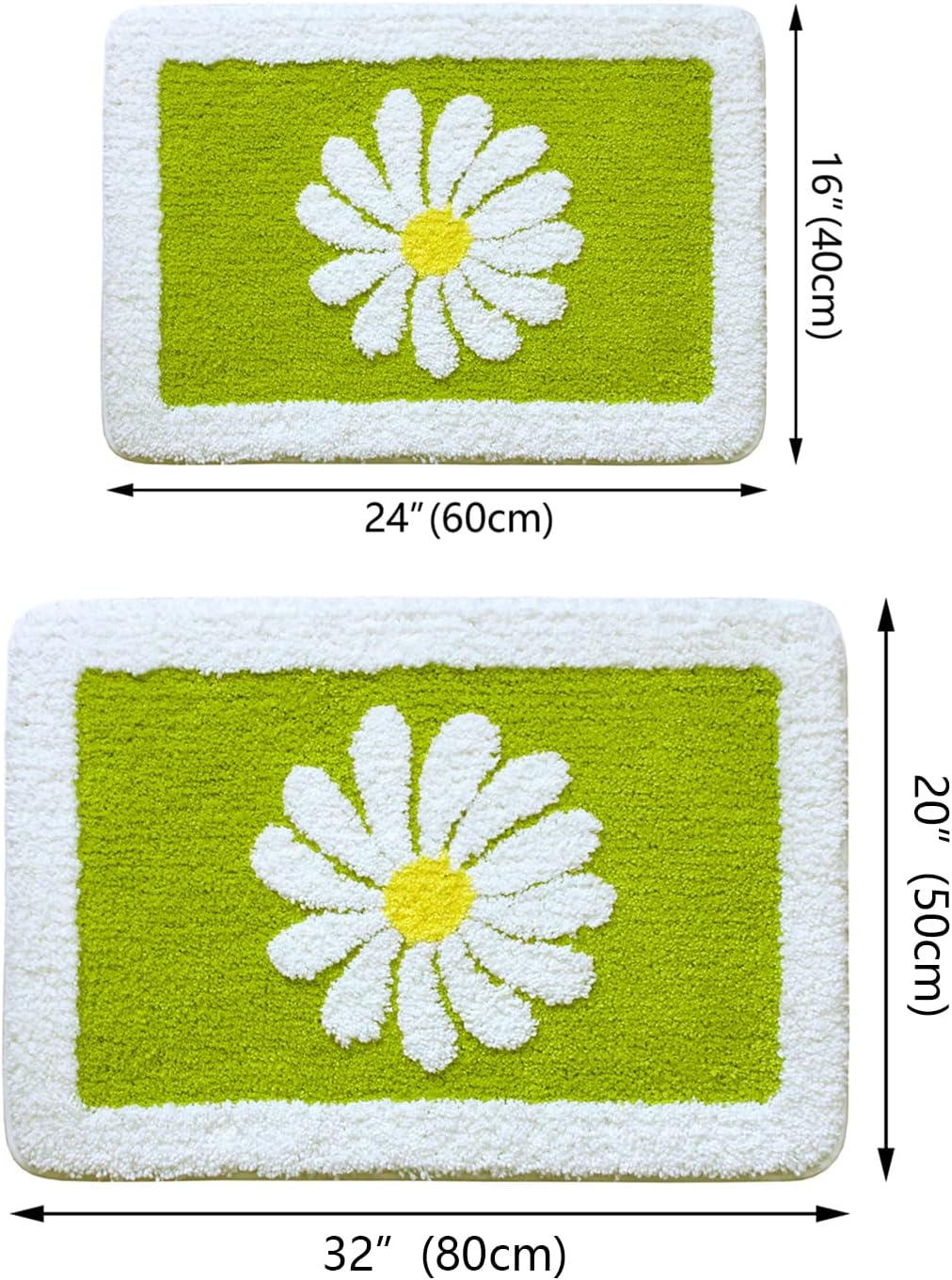 Bathroom Rugs Mat, White Flower Bath Rugs Fluffy Soft Superfine Fiber Rugs Non Slip Bath Mat Machine Wash Plush Mats, Bathroom Rug for Bathroom Shower Room (16"×24", Green)