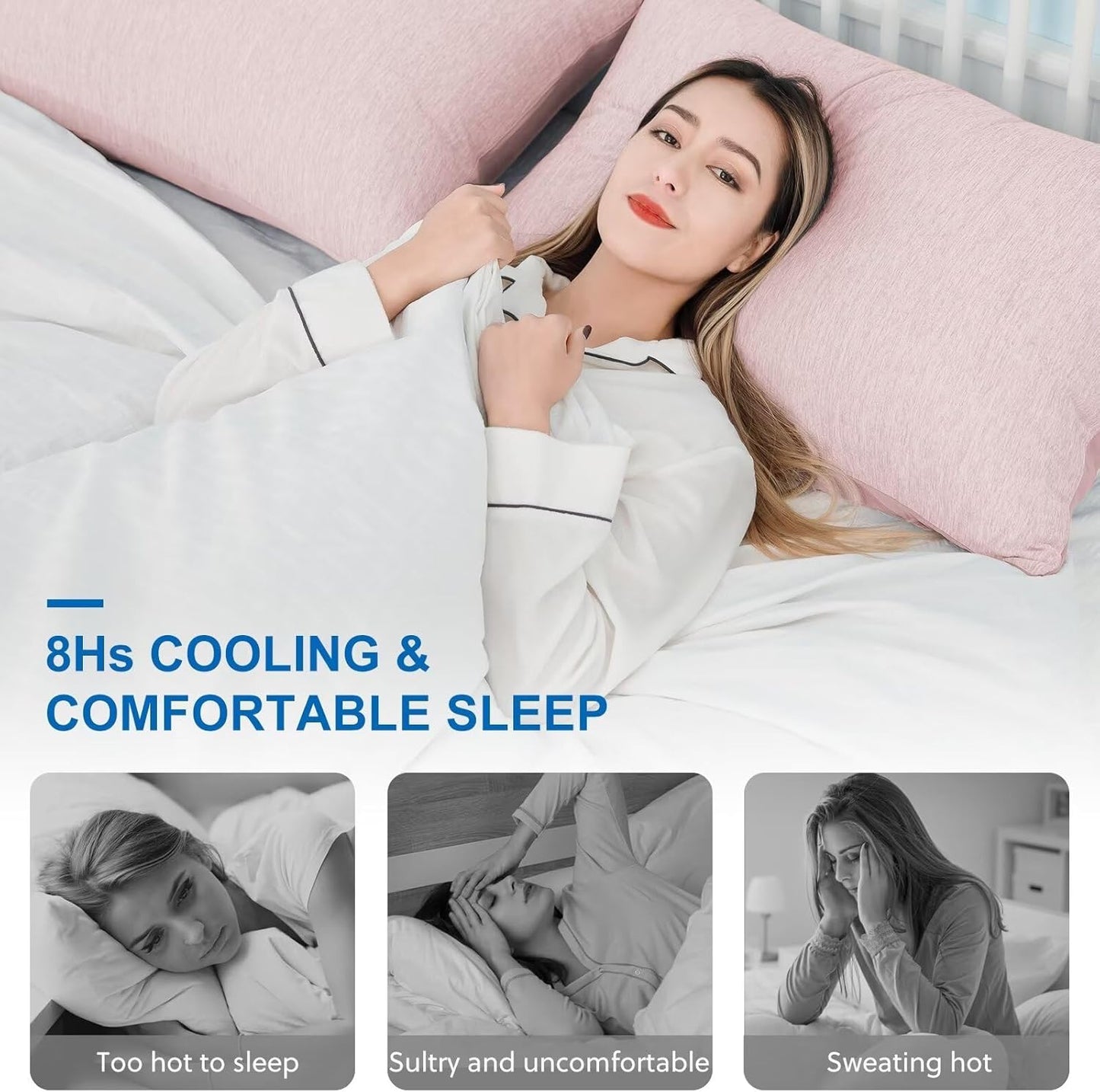 HOMFINE Cooling Pillowcase Body Size - Double Side Q-Max 0.439 Cooling Fiber for Pillow Protector, Breathable Long Cold Pillow Cover for Hot Sleeper Night Sweat, Hidden Zipper, 1 Pack (20"x54", Pink)