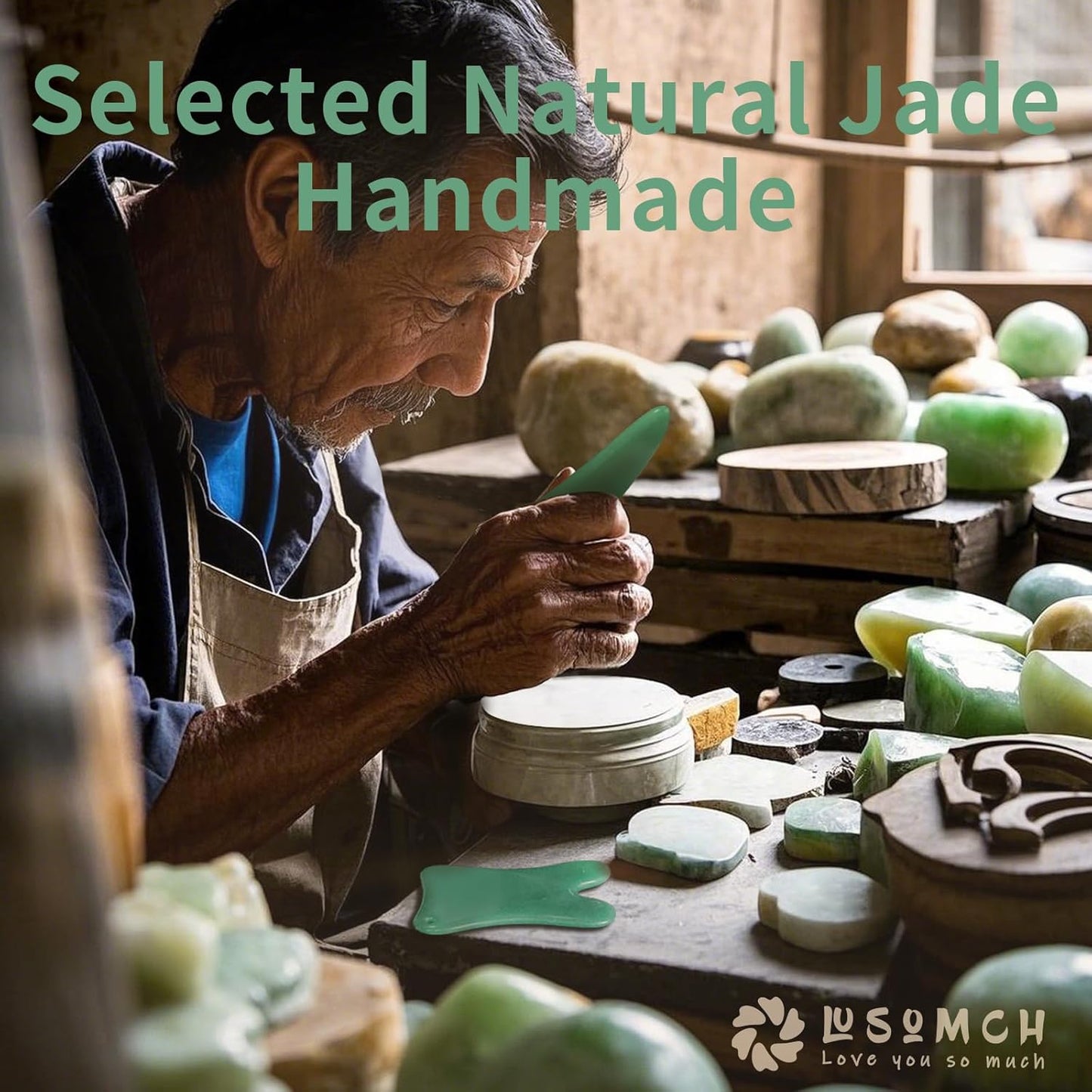 Gua Sha Tools 3 Pcs Natural Jade Gwashah Stone Instead of Stainless Steel Gua Sha Kit Anti-Drop Design, Smooth Massage Stones for Face,Neck,Jaw and So on Spa Tool for Everyone