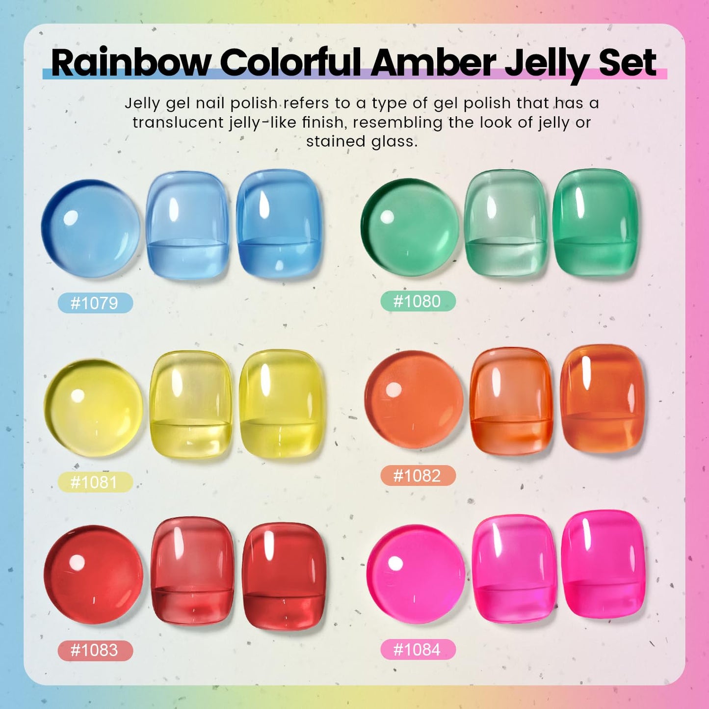 RARJSM Colorful Stained Glass Gel Nail Polish Set 6pcs Clear Crytal Blue Green Yellow Orange Red Neon Pink Series Transparent Sheer Amber Milky Gel Varnish LED UV Curing Requires French Manicure