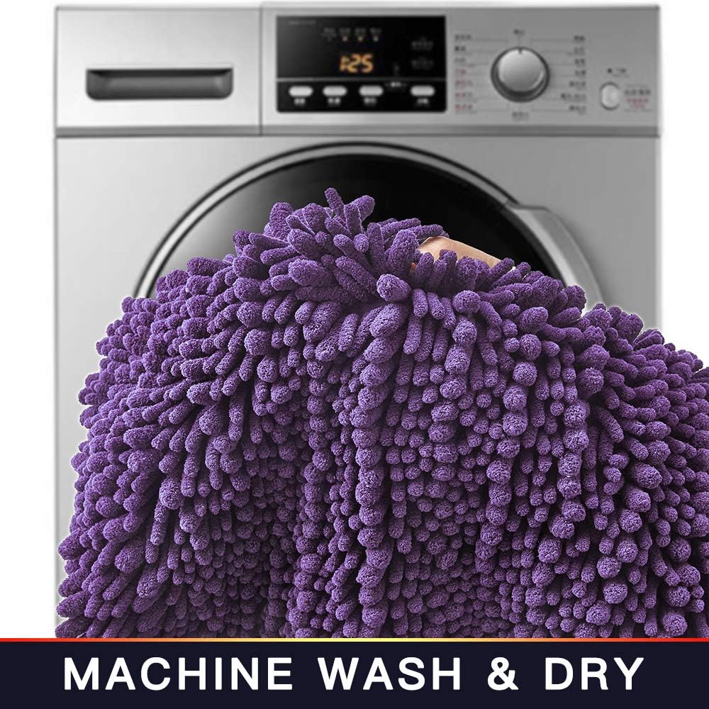 Walensee Bathroom Rug 2 Pieces Set Non Slip Bath Mat (17x24 Plus 20x32 Inch Lavender) Water Absorbent Super Soft Shaggy Chenille Machine Washable Dry Extra Thick Perfect Carpet for Shower Floor